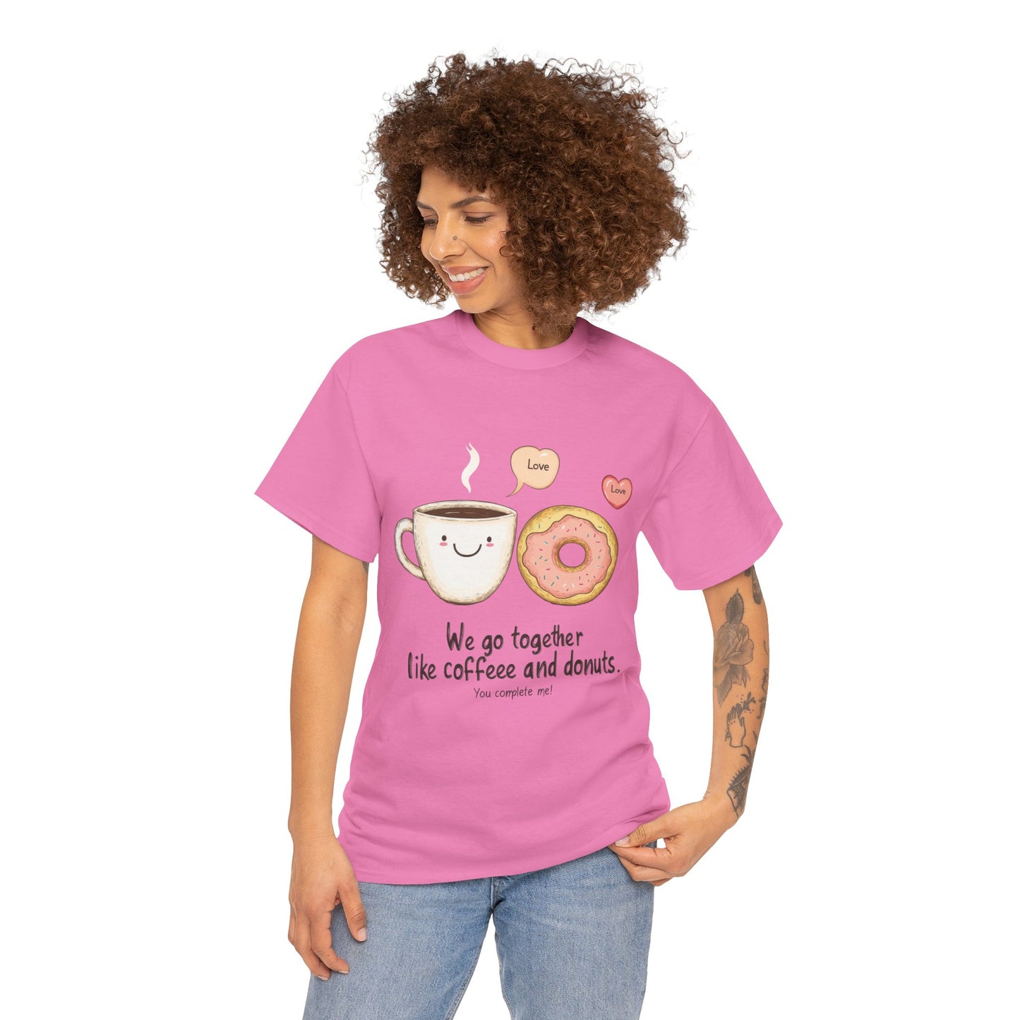 Cute Coffee and Donut Love T-Shirt, Funny Couple Quote, Kawaii Breakfast Graphic Shirt, Gift for Coffee Lovers, Gift for Valentine's Day