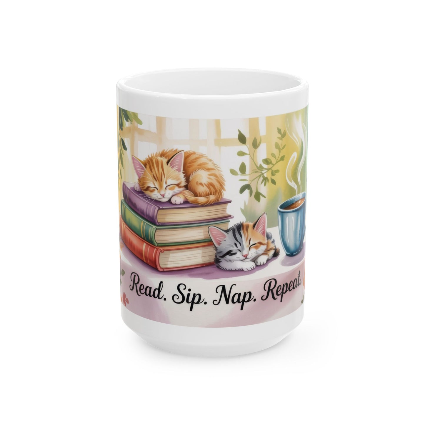 Cozy Cat Lover Mug, Ceramic Coffee Cup for Readers, Gift for Cat Lovers, Relaxing Tea Mug, Perfect for Home & Office, Book Lover Coffee Cup