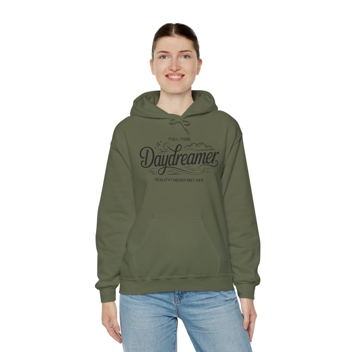 Womens Hooded Sweatshirt, Daydreamer Hoodie, Funny Full-Time Dreamer Graphic Sweatshirt, Reality Never Met Her Cozy Quote Hoodie