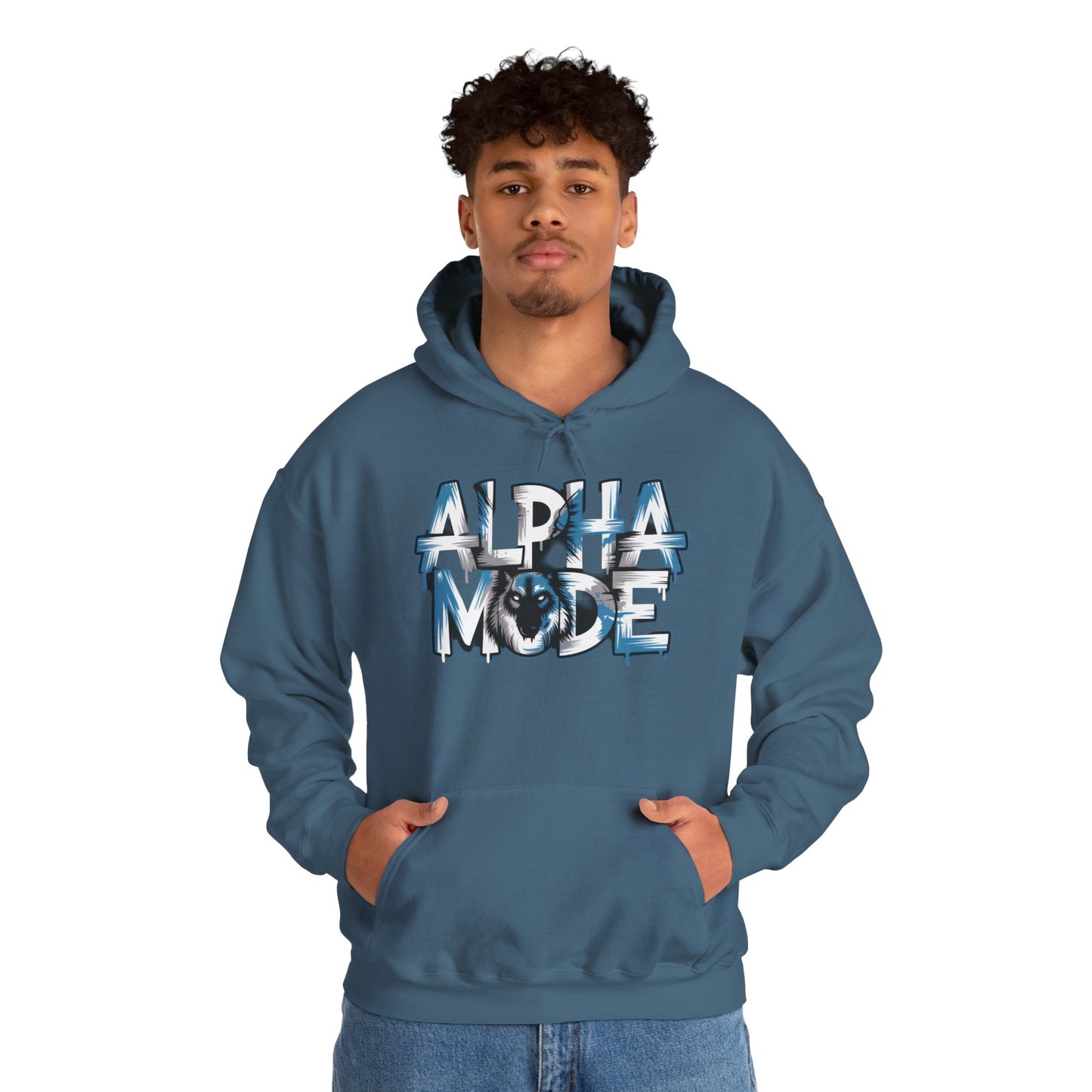 Mens Heavy Blend™ Hooded Sweatshirt, Alpha Mode Wolf Hoodie Mens Bold Streetwear