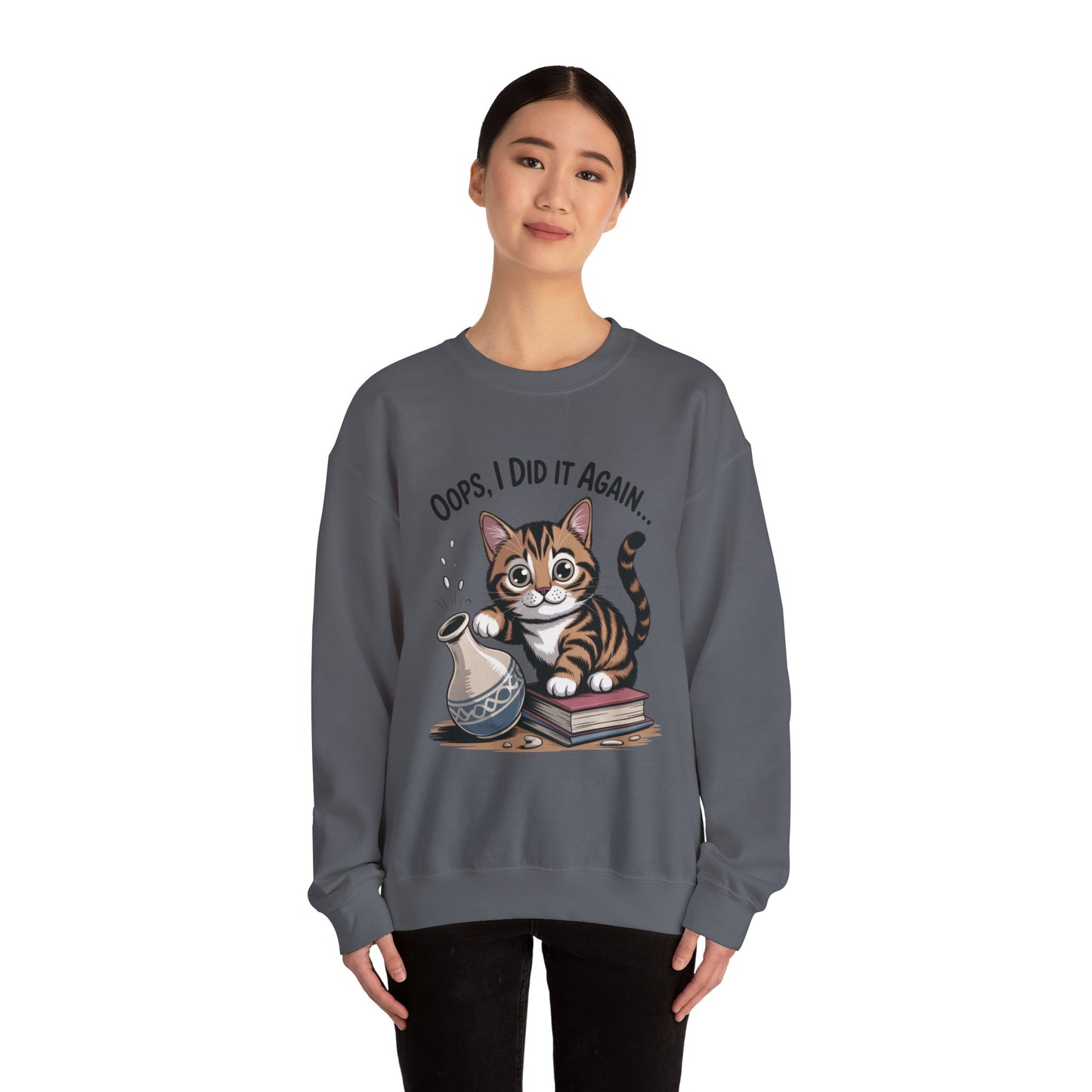 Cute Cat Oops! I Did It Again Sweatshirt, Funny Pet Lover Gift, Cozy Crewneck for Cat Moms, Purrfect for Birthdays, Casual Wear