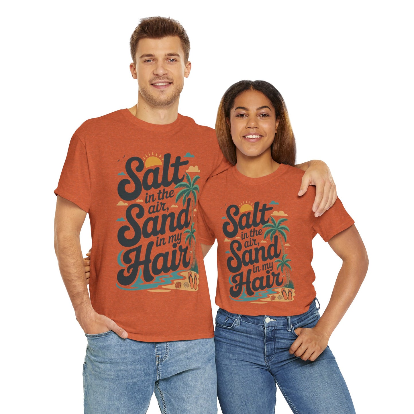 Salt in the Air Sand in My Hair Shirt, Beach Summer Vibes Graphic T-Shirt, Tropical Ocean Palm Design, Ocean-Themed Shirt, Gift Beach Lovers