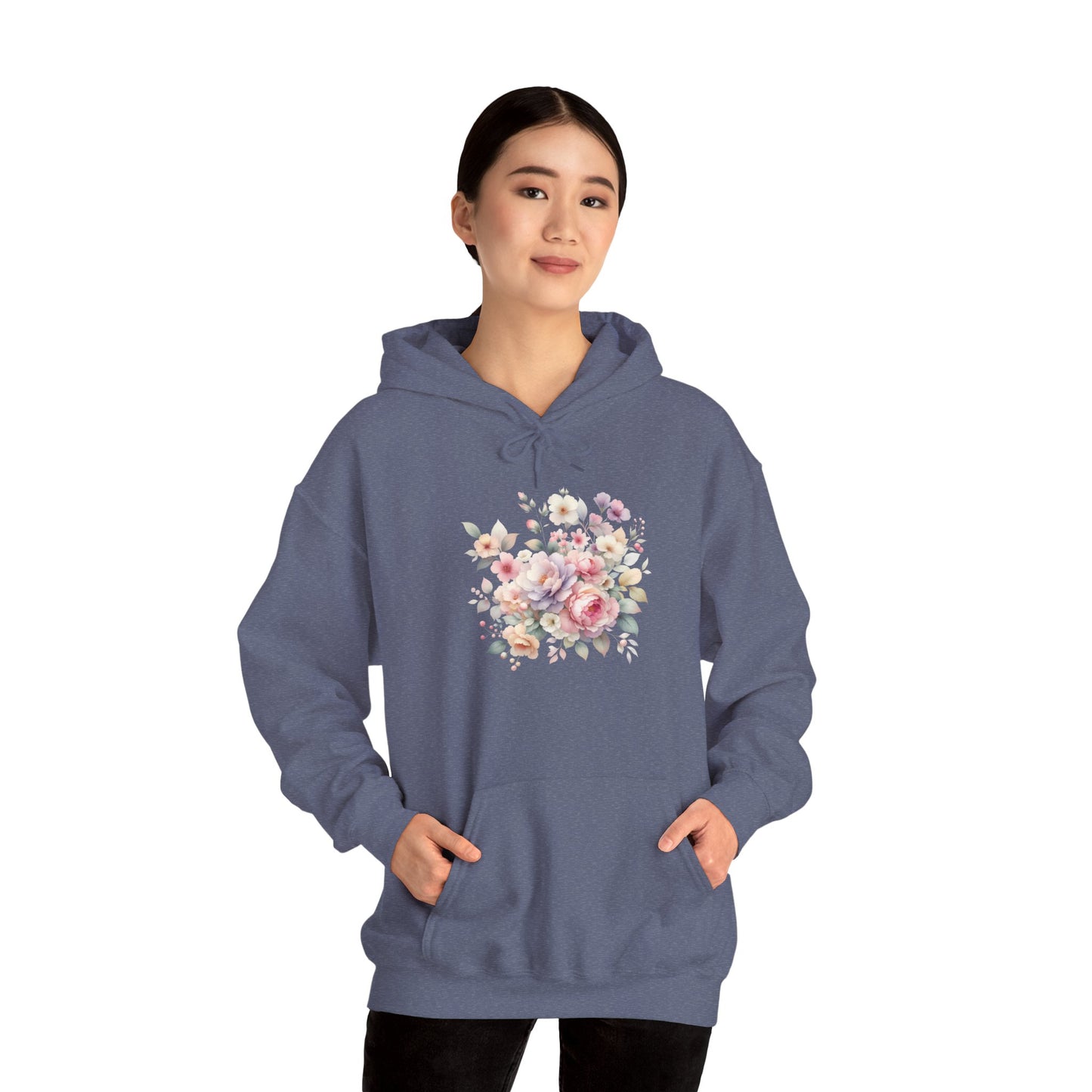 Floral Comfort Hoodie, Cozy Sweatshirt for Women, Spring Fashion, Gift for Her, Casual Everyday Wear, Soft Pastel Flower Print Sweatshirt