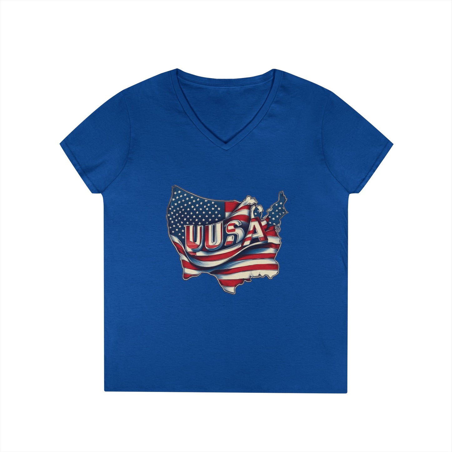 Patriotic Ladies' V-Neck T-Shirt, USA Flag Top, Independence Day Apparel, Women's Casual Wear, Summer T-Shirt, 4th of July Gift