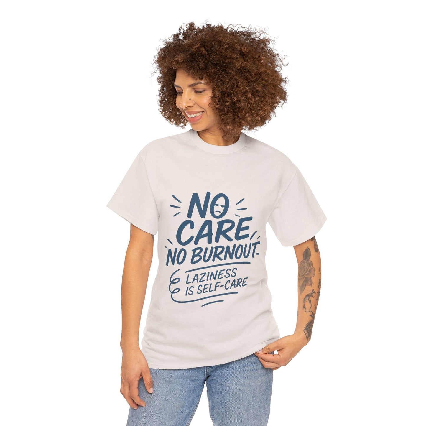 Funny Lazy Life Mens T-Shirt, No Care No Burnout Quote Shirt, Casual Relaxed Fit Tee, Humor Gift for Him, Gift for Mental Health Awareness