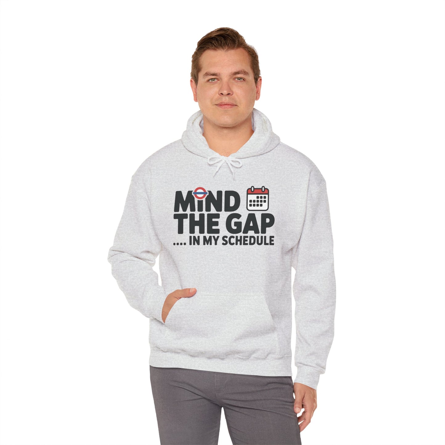 Men's Hoodie Funny Mind The Gap, London Tube Inspired Office Humor Hoodie, Comfy Graphic Sweatshirt