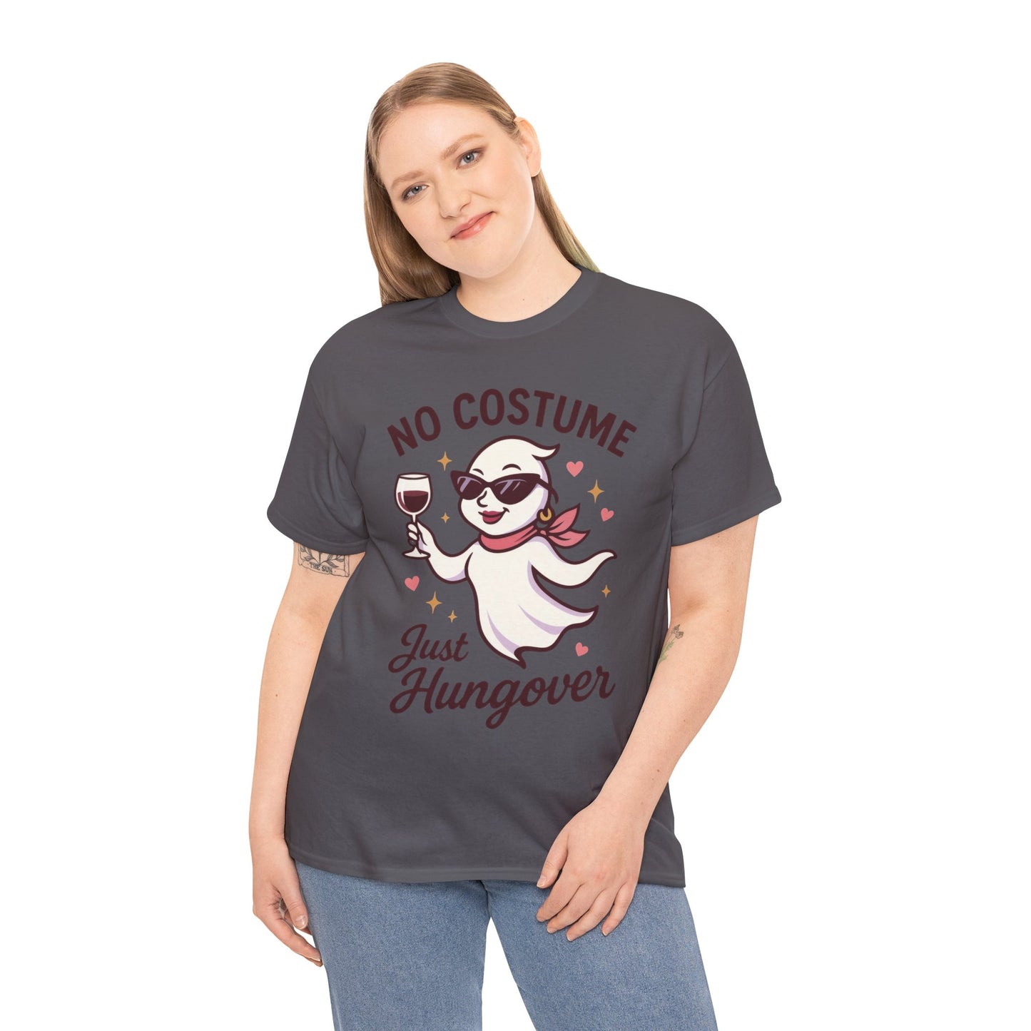 No Costume Just Hungover Women's T-Shirt, Funny Ghost Wine Halloween Party Graphic Tee