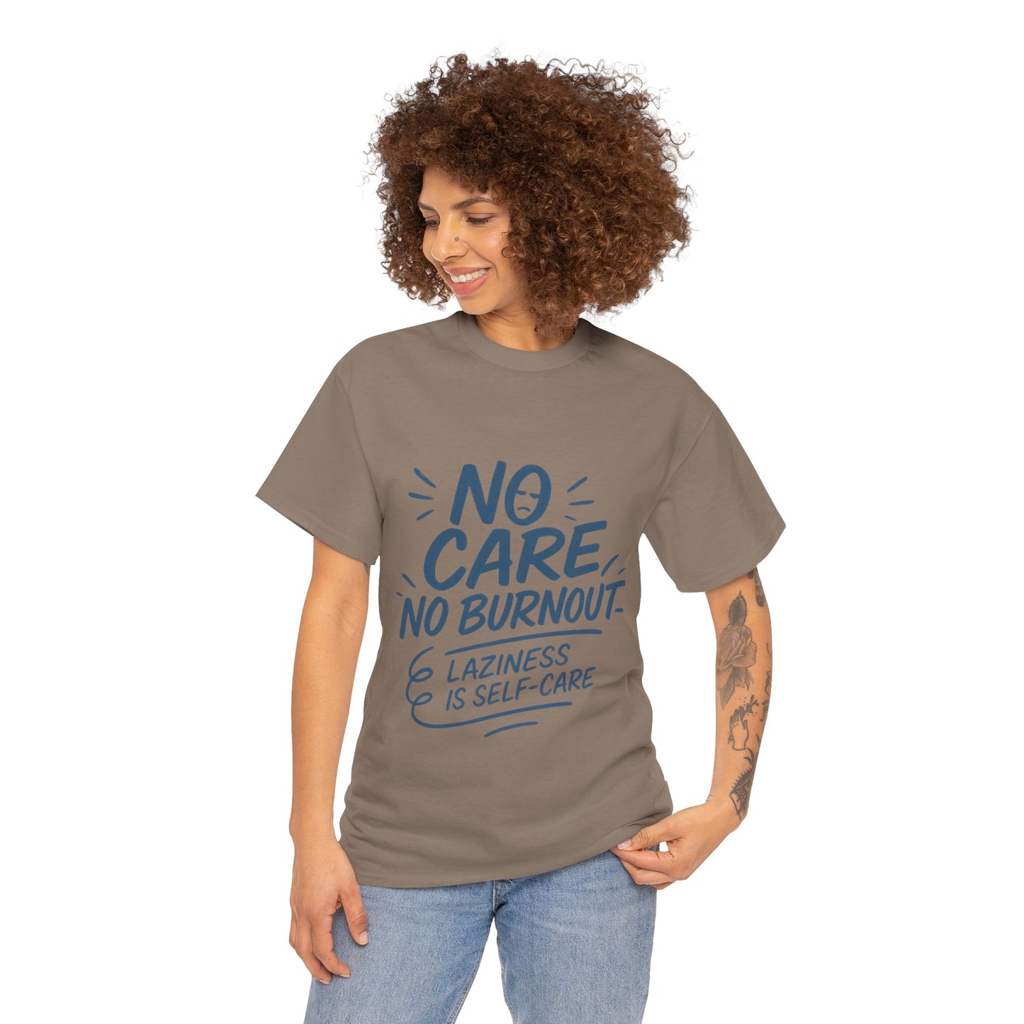 Funny Lazy Life Mens T-Shirt, No Care No Burnout Quote Shirt, Casual Relaxed Fit Tee, Humor Gift for Him, Gift for Mental Health Awareness