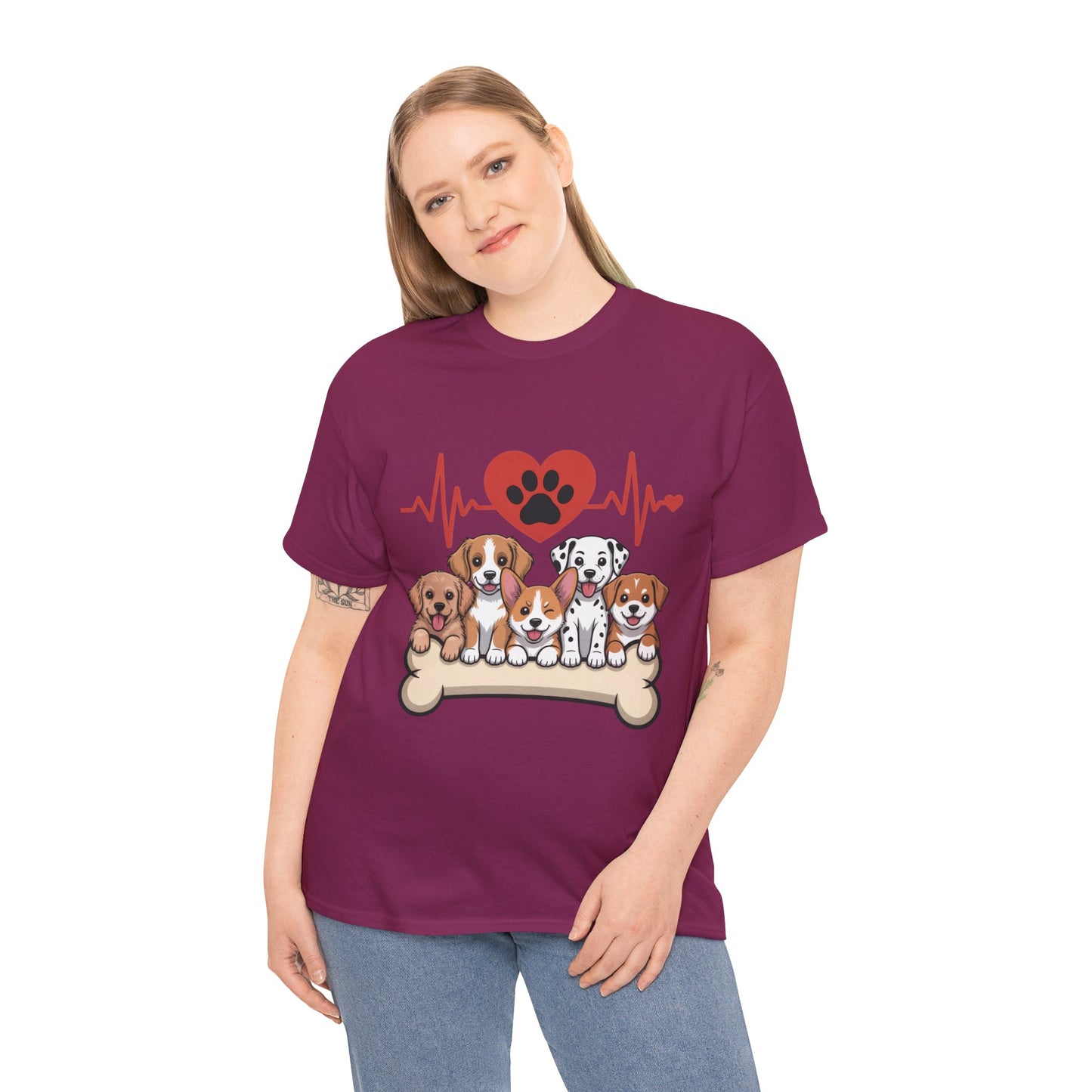 Cute Puppy Heartbeat Women's T-Shirt, Dog Lover Gift, Paw Print Heart Graphic Tee