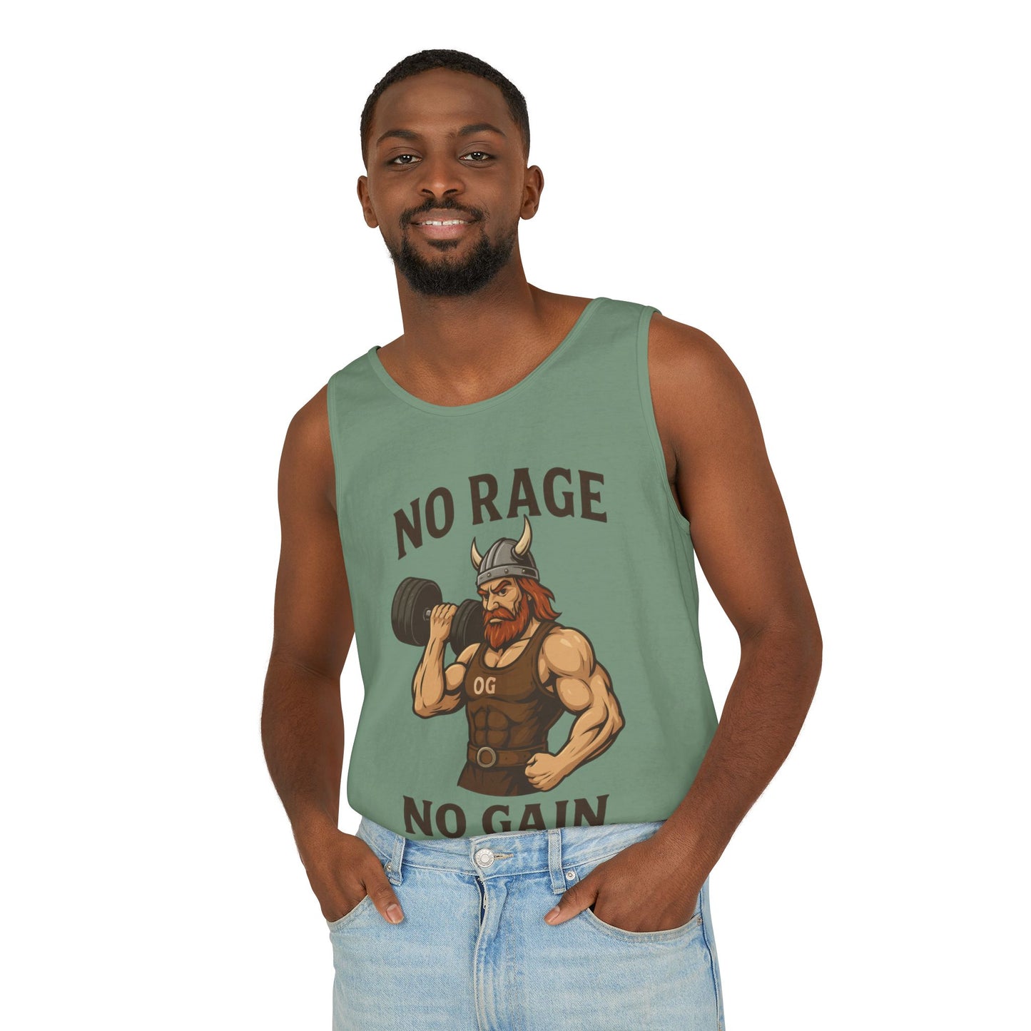 No Rage No Gain Viking Gym Tank Top, Funny Muscle Workout Tee, Barbarian Fitness Tank for Men, Gym Wear, Workout Gear, Casual Summer Outfit