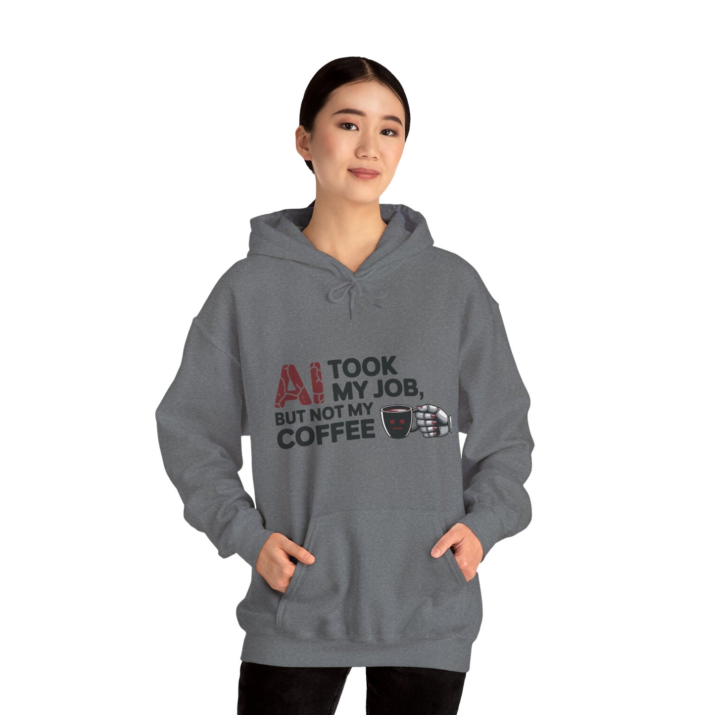 Women's AI Coffee Hoodie, Funny Robot Humor Pullover, Geek Job Joke Sweatshirt Gift, Sarcastic Work Shirt, Office Humor