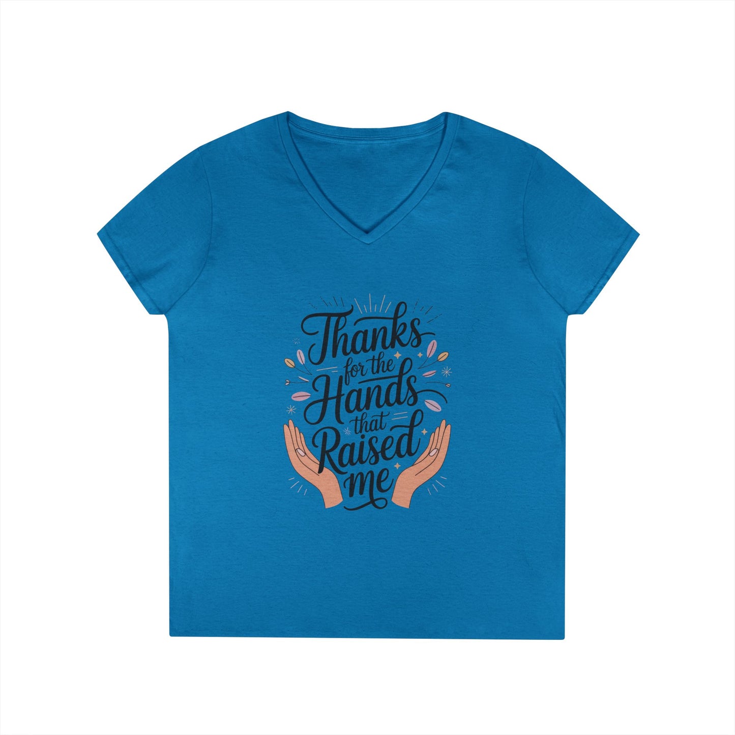 Grateful Hands V-Neck T-Shirt, Mother's Day Gift, Appreciation Tee, Family Love Shirt, Empowering Woman Top, Inspirational Shirt