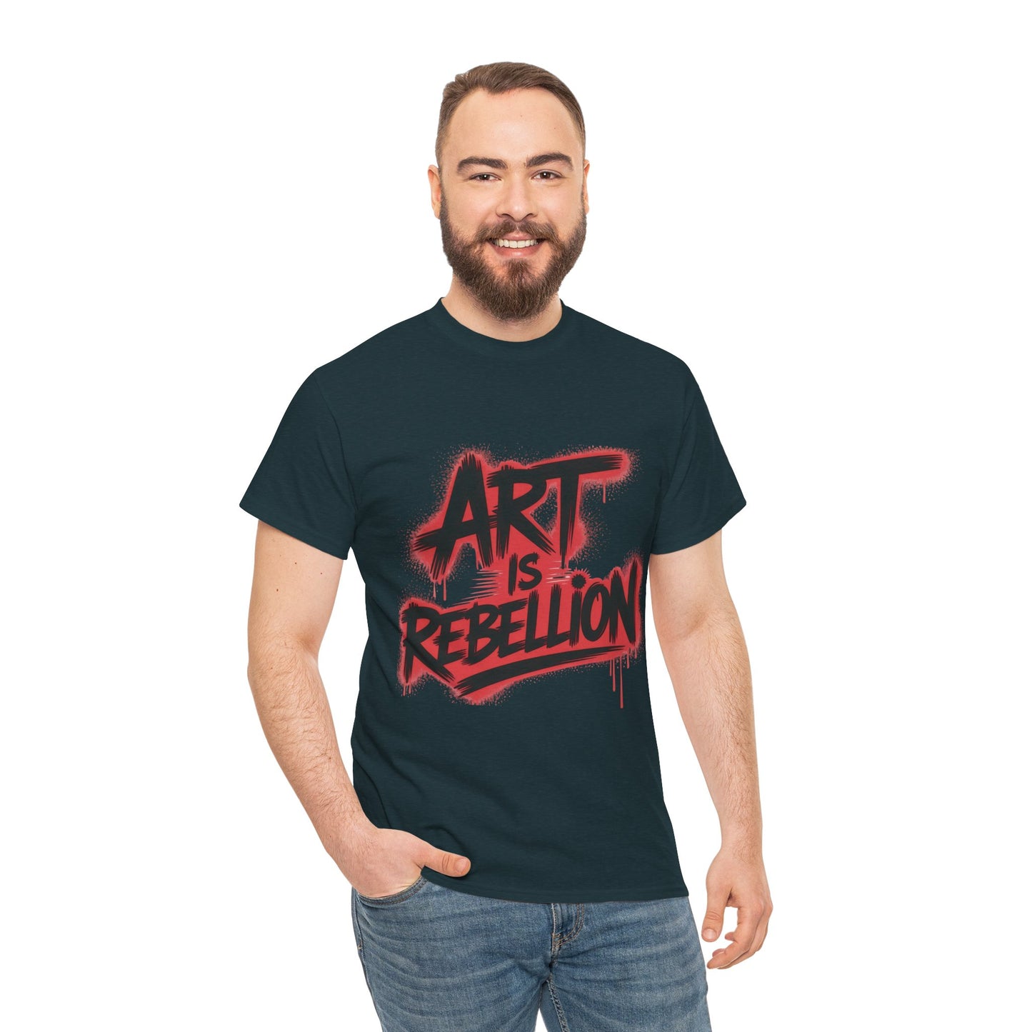 Men's Heavy Cotton Tee, Art Is Rebellion Men's T-Shirt, Graffiti Street Art Graphic Tee, Urban Skate Punk Style Shirt