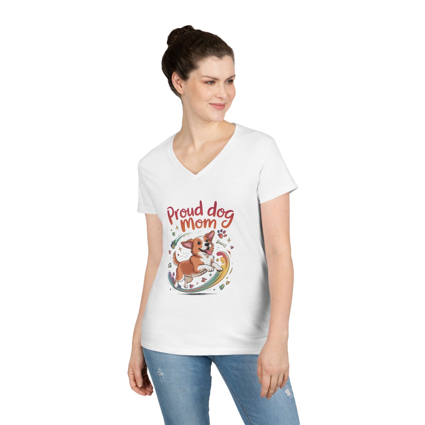 Proud Dog Mom V-Neck T-Shirt, Perfect Gift for Dog Lovers, Casual Wear for Dog Moms, Dog Appreciation Day, Dog Mom Gift