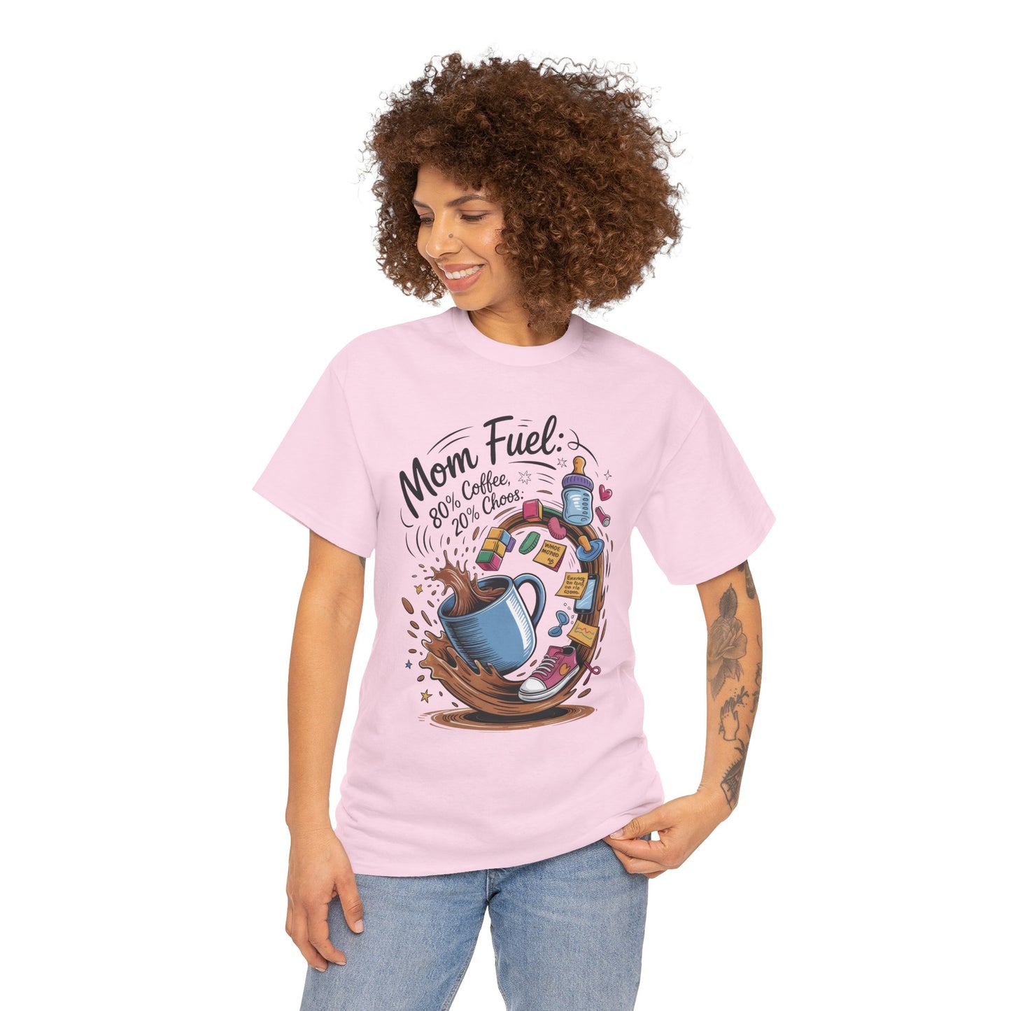 Mom Fuel Heavy Cotton Tee, Funny Coffee Lover T-Shirt, Gift for Moms, Mother's Day, Casual Wear, Pajama Top