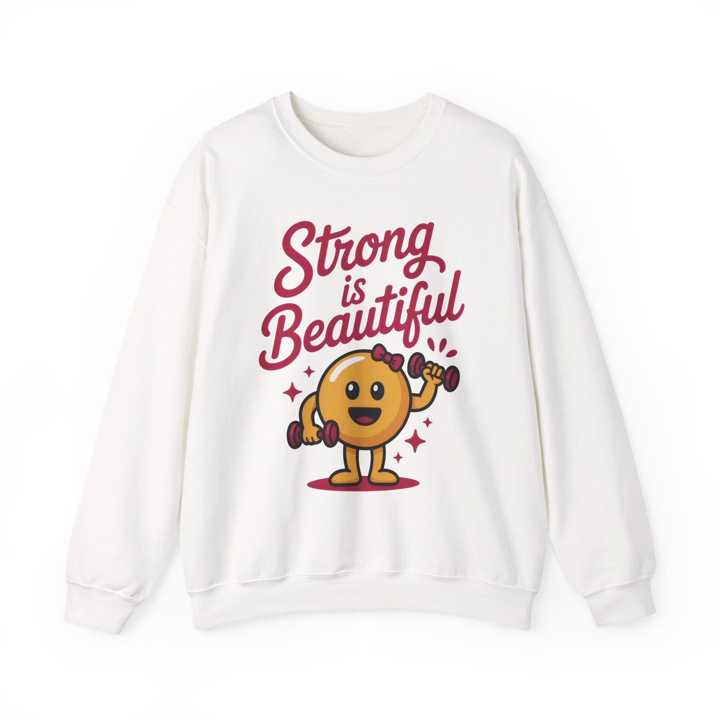 Strong is Beautiful Womens Crewneck Sweatshirt, Cute Fitness Graphic Pullover, Gym and Workout Motivation Sweater, Gift for Fitness Lovers