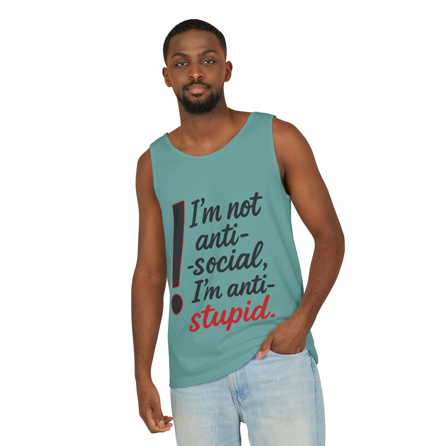 Snarky Anti-Social Mens Tank Top, Funny Summer Apparel, Mens Gift, Beachwear, Humorous Mens Tee, Graphic Tee for Introverts & Thinkers