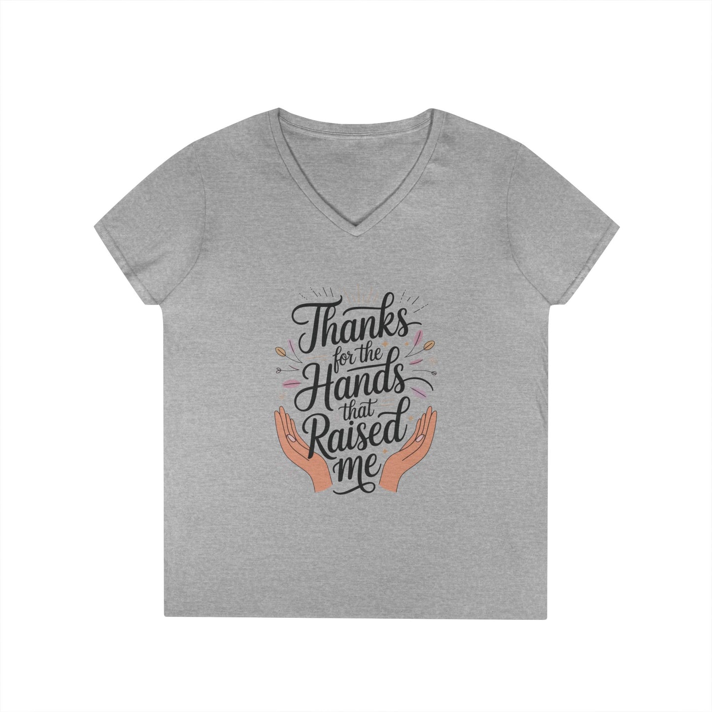 Grateful Hands V-Neck T-Shirt, Mother's Day Gift, Appreciation Tee, Family Love Shirt, Empowering Woman Top, Inspirational Shirt