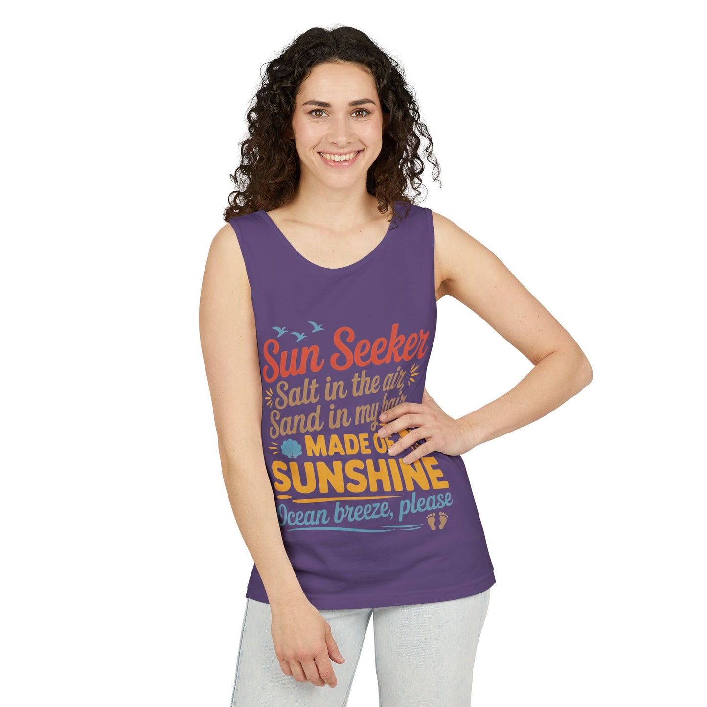 Sun Seeker Summer Quote Tank Top, Made of Sunshine Beach Vibes Tee, Ocean Breeze Please Tank Top for Women, Salt in the Air Sand Top