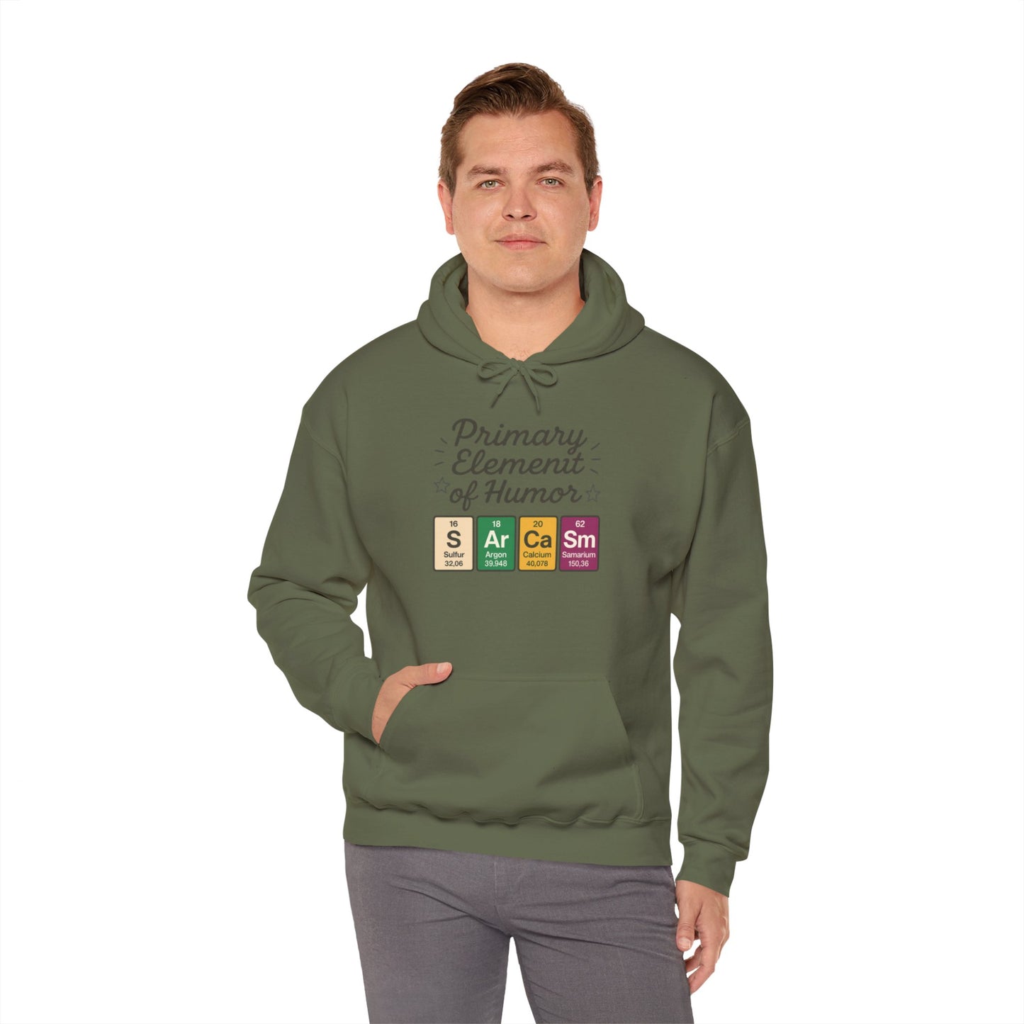 Sarcasm Hoodie for Men, Funny Nerd Hoodie, Primary Element of Humor Sweatshirt, Science Lover Gift for Him, Sarcastic Humor Apparel