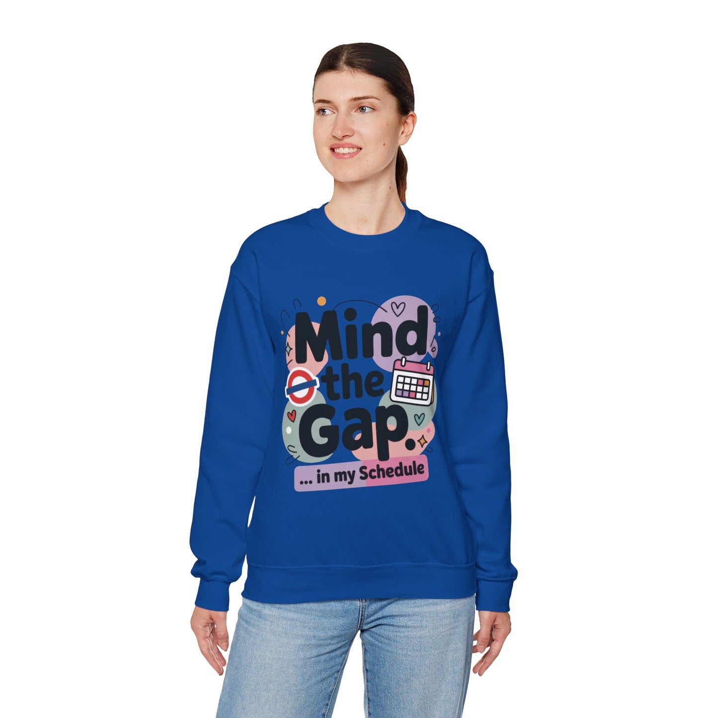 Funny Women's Sweatshirt, Mind The Gap London Tube Inspired, Office Humor Graphic Pullover