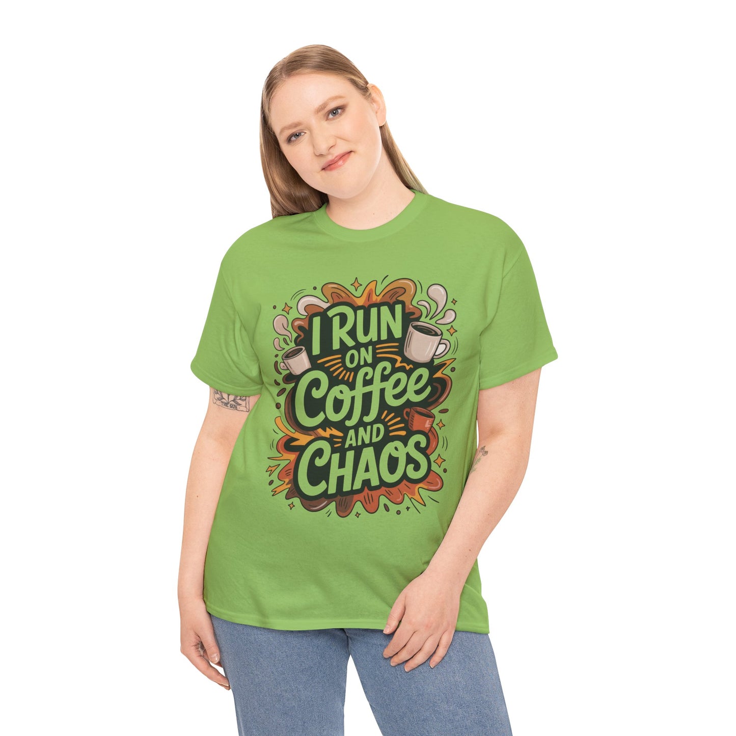 Run on Coffee and Chaos Tee, Unisex Cotton T-Shirt, Coffee Lover Gift, Casual Wear, Perfect for Relaxing Days