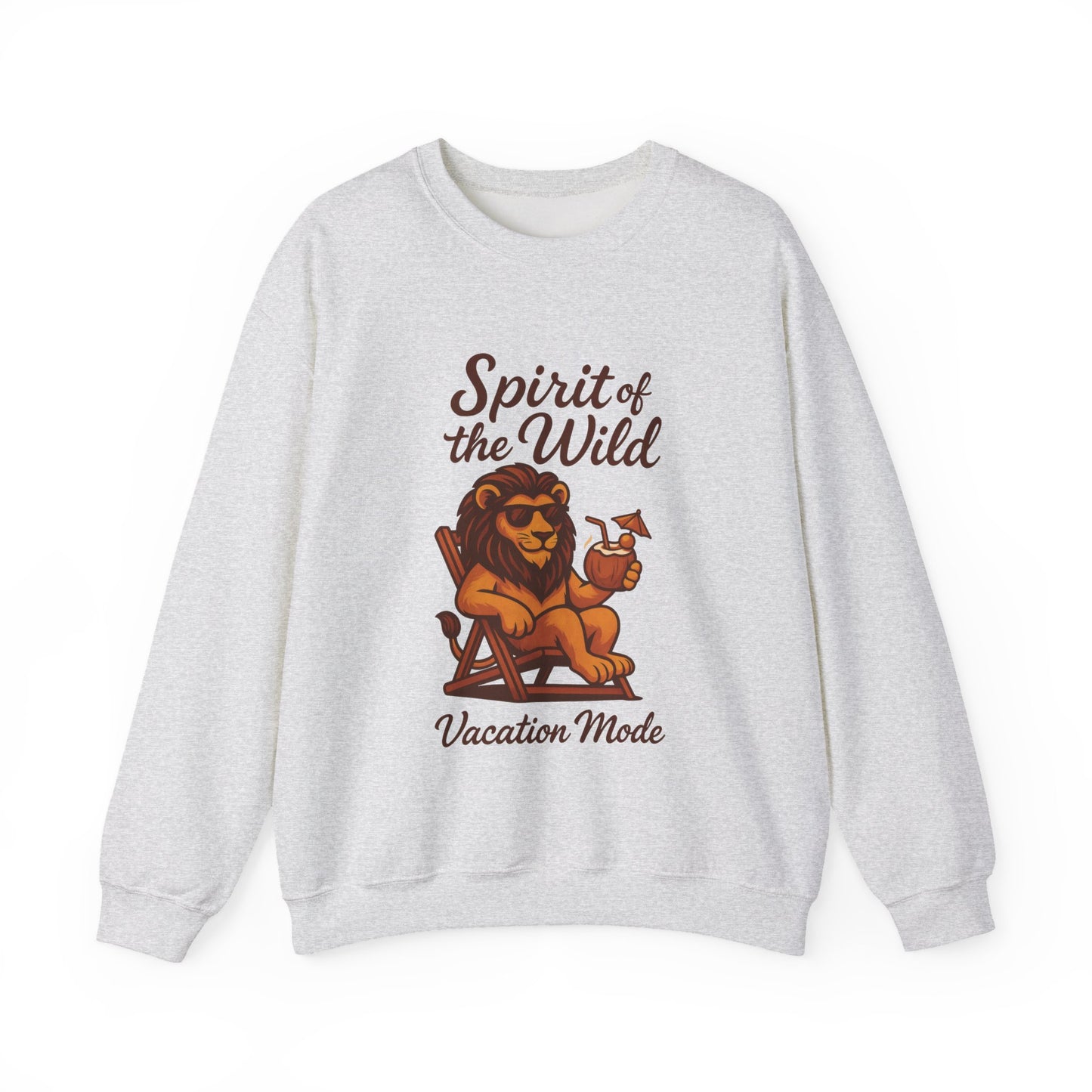 Spirit of the Wild Lion Mens Sweatshirt - Vacation Mode Funny Relaxed Jungle King Pullover, Fun Gift for Travelers