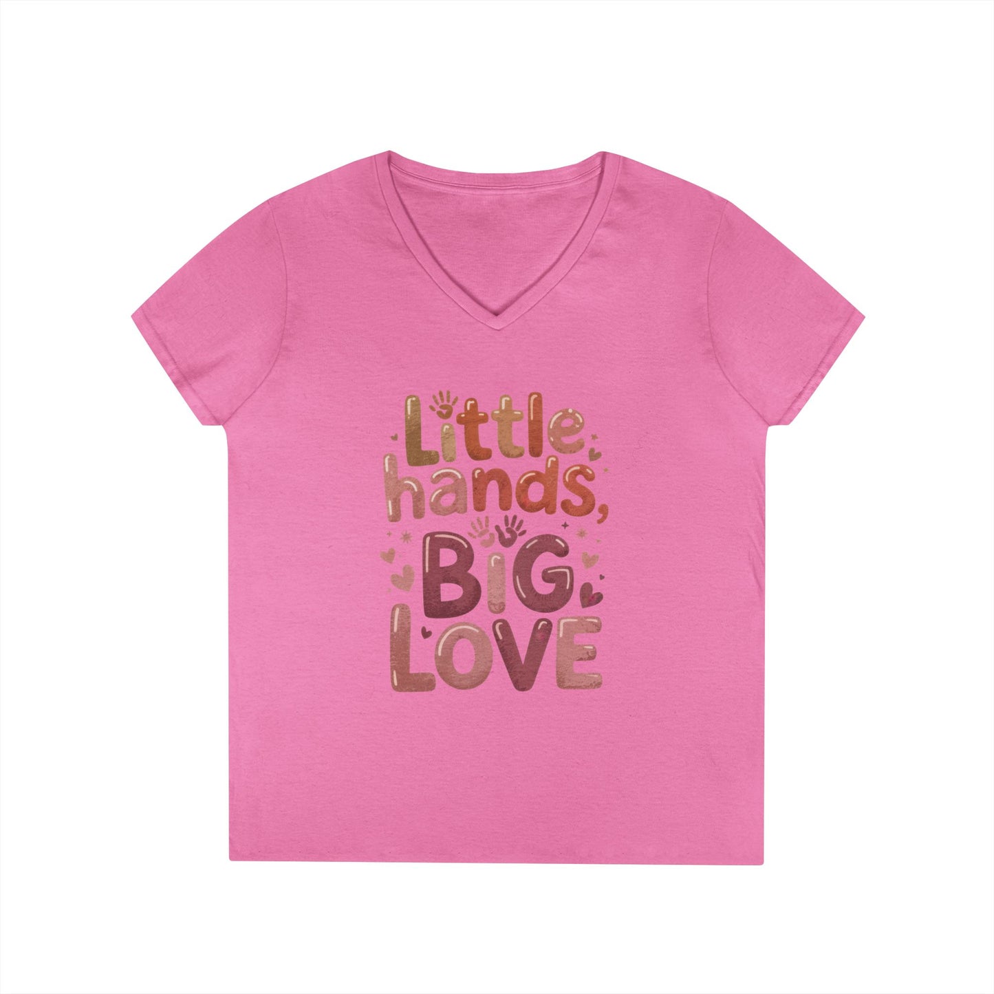 Ladies' V-Neck T-Shirt,Little Hands, Big Love, Perfect for Moms, Gifts, Family Events, Baby Showers, Everyday Wear, Cute Tee, mother's day