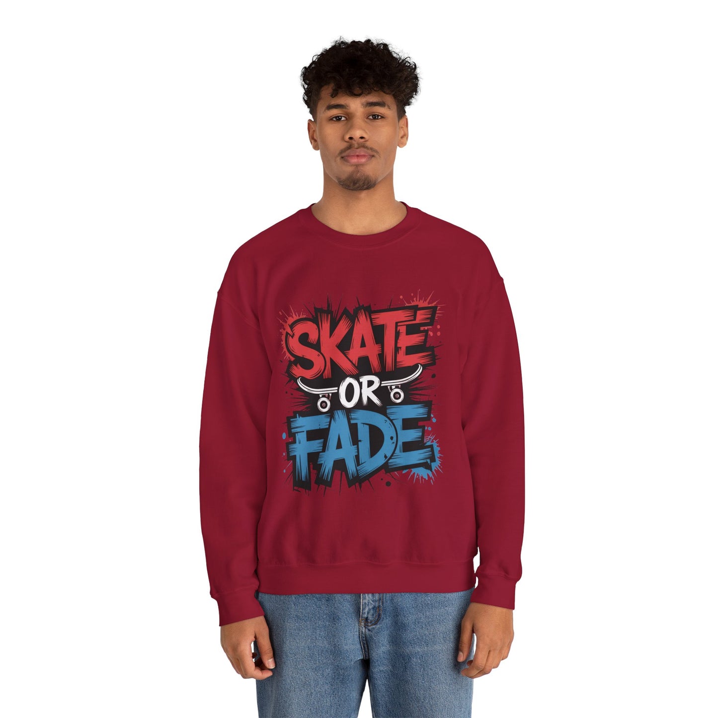 Skate Or Fade Men's Crewneck Sweatshirt, Graffiti Skateboarding Pullover, Urban Streetwear Top, Men's Heavy Blend™ Crewneck Sweatshirt