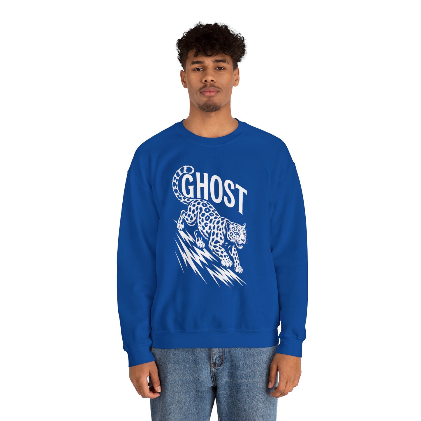 Ghost Leopard Crewneck Sweatshirt, Unisex Fashion, Cozy Casual Wear, Graphic Sweatshirt, Wild Animal Art, Gift for Animal Lovers