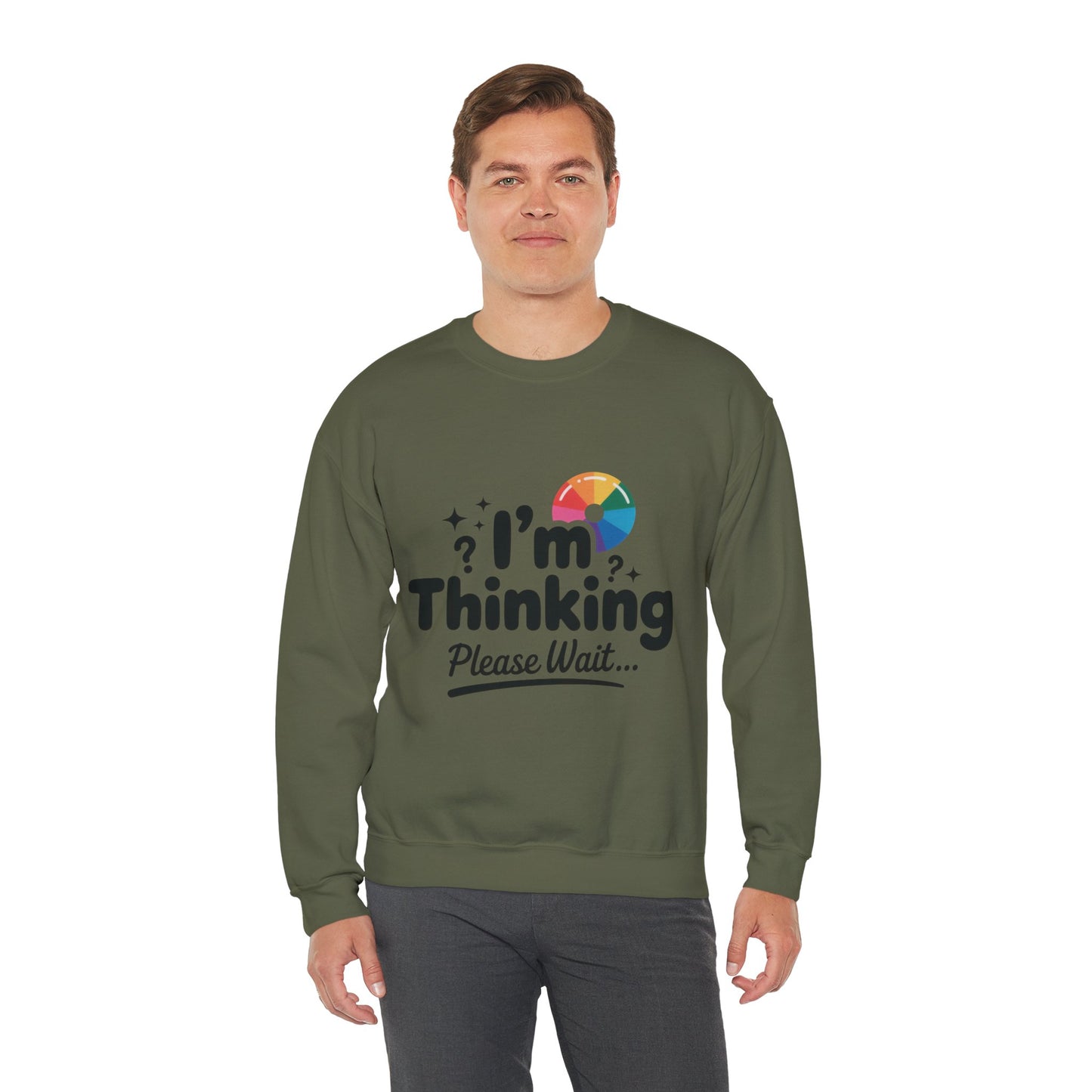 Funny - Im Thinking Please Wait - Mens Sweatshirt, Cute Geeky Gift for Introverts, Programmers, Designers, Humor Crewneck, Gift for Adults