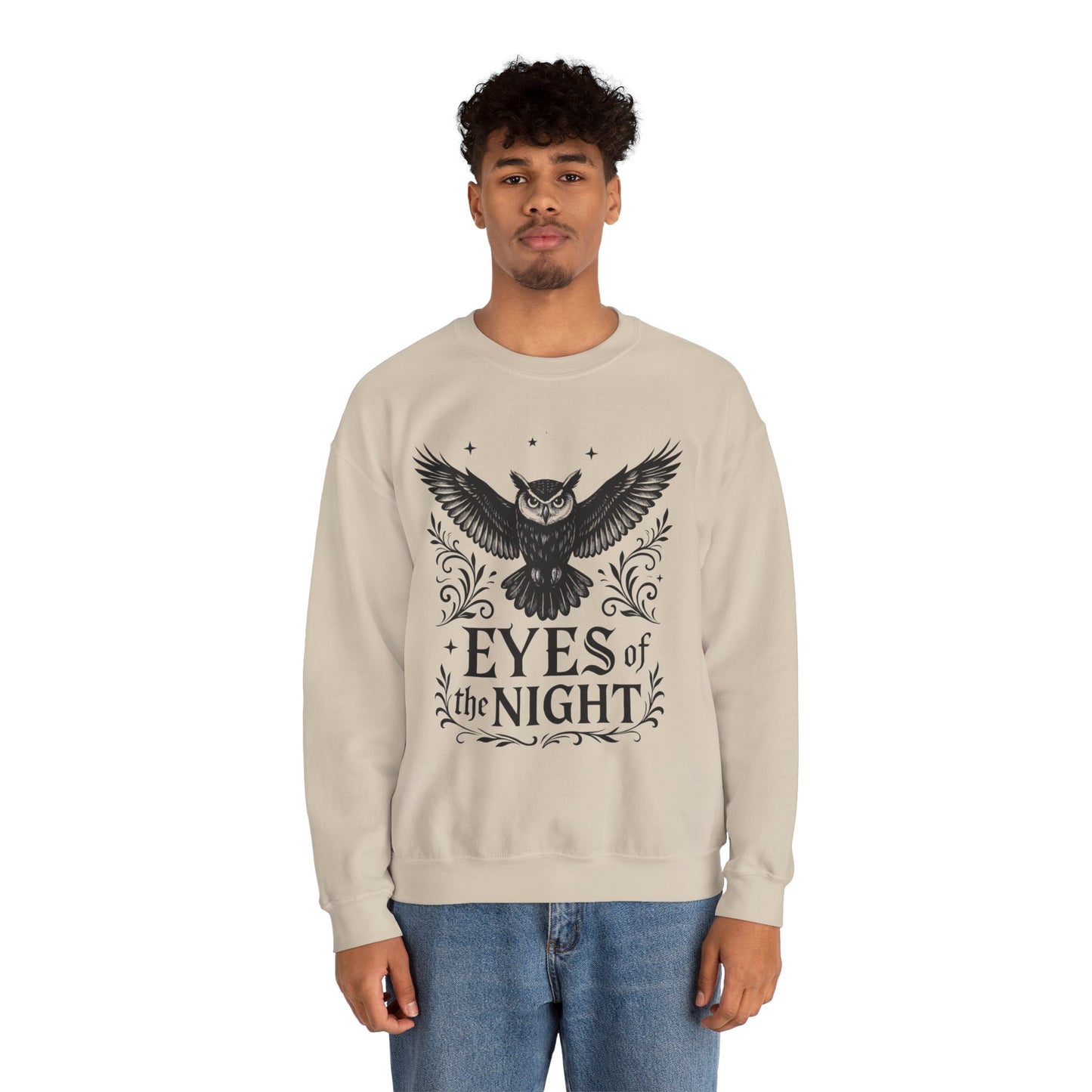 Eyes of the Night Owl Sweatshirt, Mens Dark Gothic Sweatshirt, Mysterious Owl Graphic Pullover, Forest Bird of Night Design, Halloween Gift