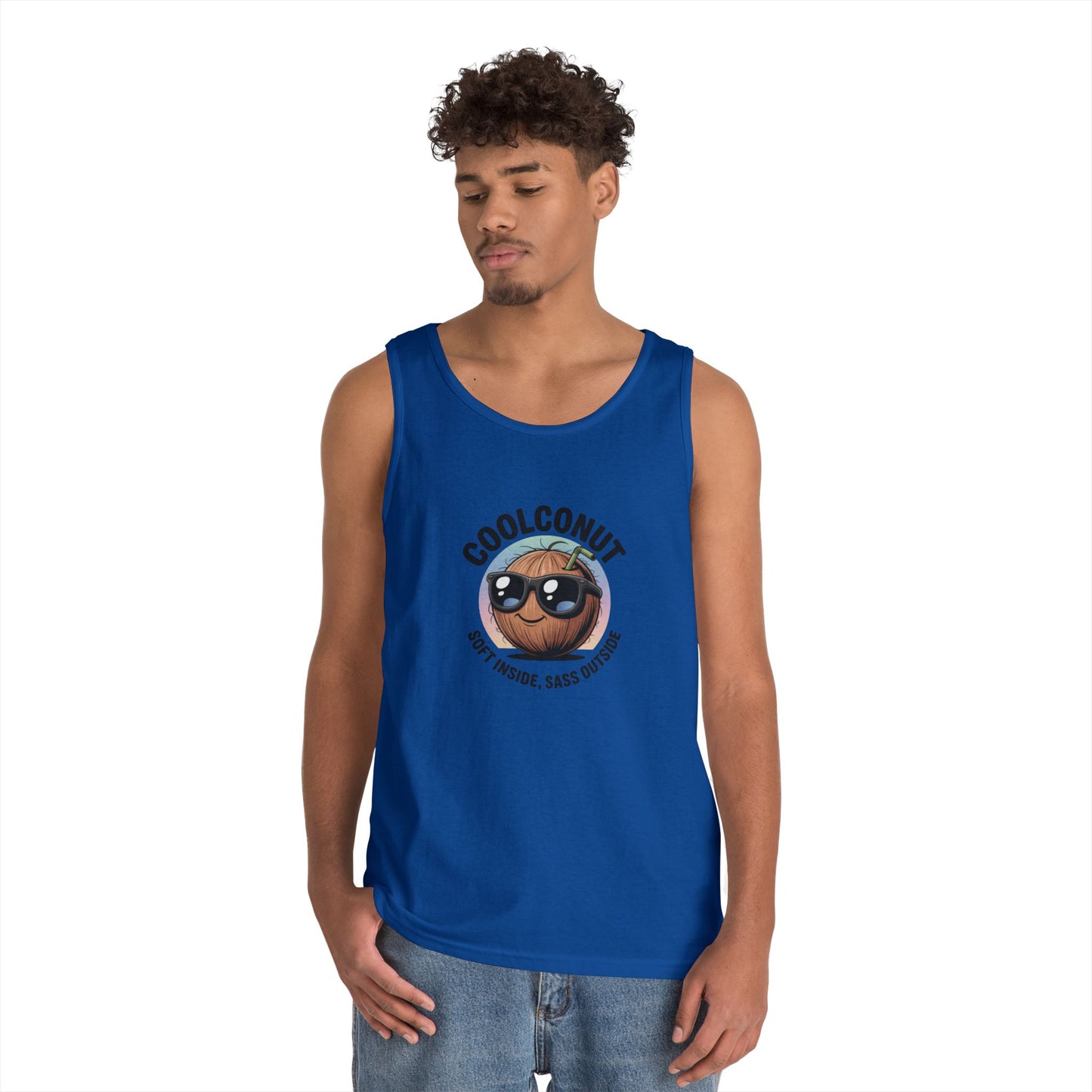 Coolconut Unisex Heavy Cotton Tank Top - Fun Summer Tee, Cute Beach Outfit, Vacation Wear, Gift for Him or Her, Trendy Summer Apparel