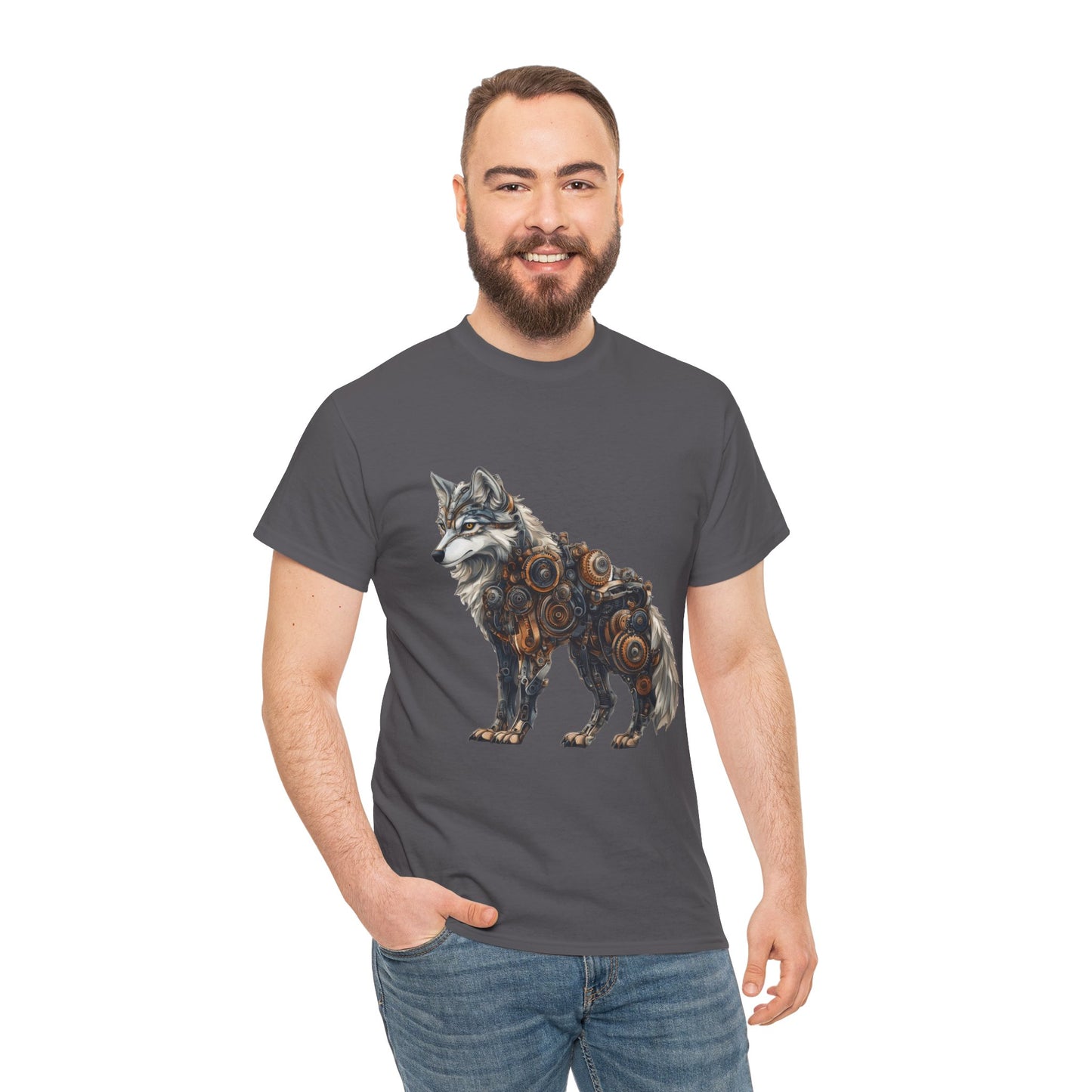 Steampunk Wolf Tee, Mechanical Wolf T-Shirt, Unisex Heavy Cotton Shirt, Graphic T-Shirt, Unique Design,Futuristic Animal Lover Gift Shirt