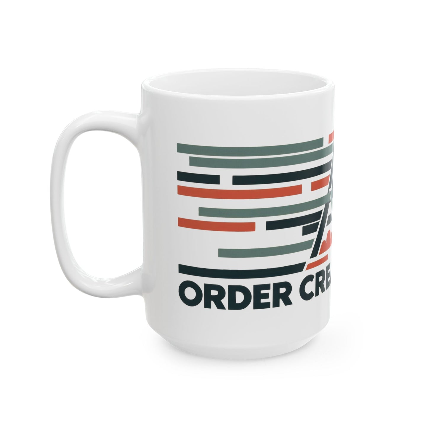 Order Creates Power Coffee Mug, Minimal Geometric Triangle Wraparound Cup, Scandinavian Modern Gift for Men, Ceramic Mug, (11oz, 15oz)