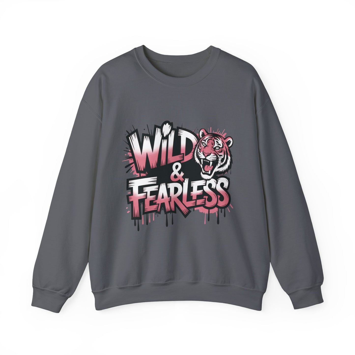 Women's Sweatshirt Wild & Fearless, Tiger Graffiti Graphic Pullover, Bold Urban Streetwear Top