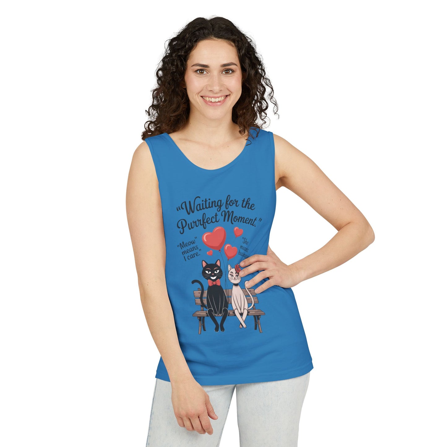 Cute Cat Lovers Tank, Womens Heavy Cotton Tank Top for Pet Owners, Funny Cat Tee, Gift for Cat Lovers, Casual T-Shirt, Animal Art Tee