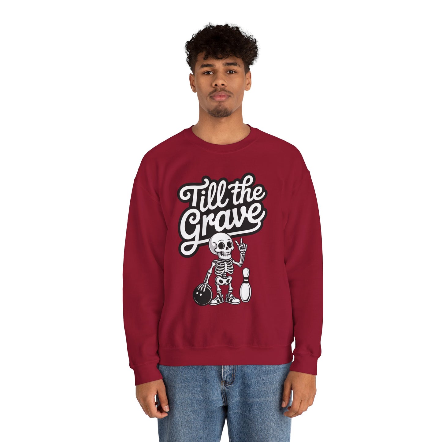 Funny Skeleton Bowling Mens Pullover, Halloween Apparel, Funny Skeleton Bowling Shirt, Casual Mens Crewneck, Cool Bowler Skull Crewneck