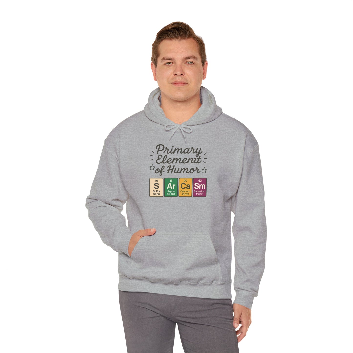 Sarcasm Hoodie for Men, Funny Nerd Hoodie, Primary Element of Humor Sweatshirt, Science Lover Gift for Him, Sarcastic Humor Apparel