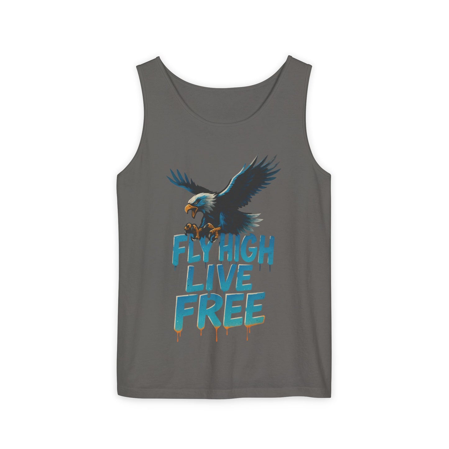 Mens Garment-Dyed Tank Top, Fly High Live Free Eagle Mens Tank Top Gym Wear