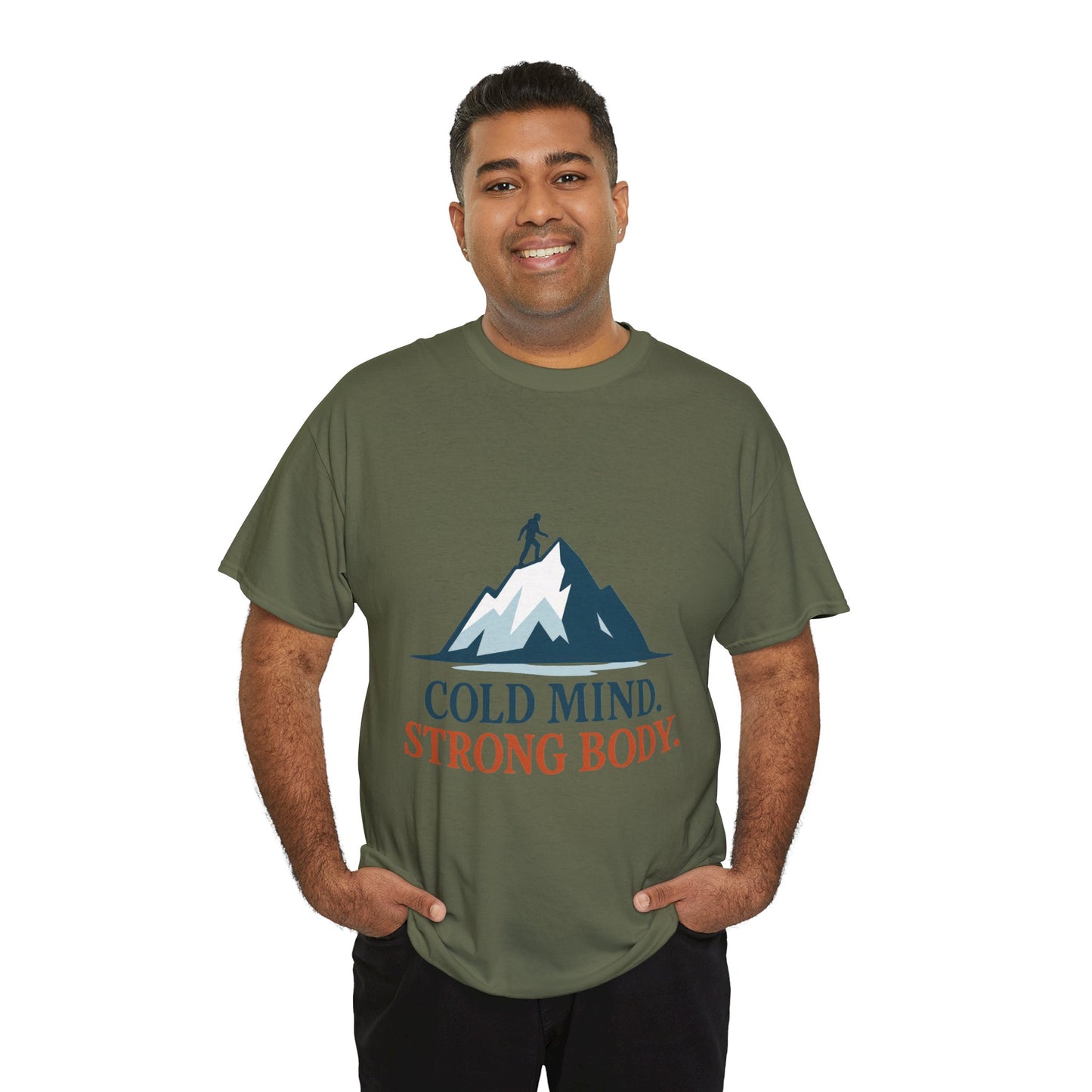 Cold Mind Strong Body Mens T-Shirt, Nordic Minimalist Mountain Hiking Tee