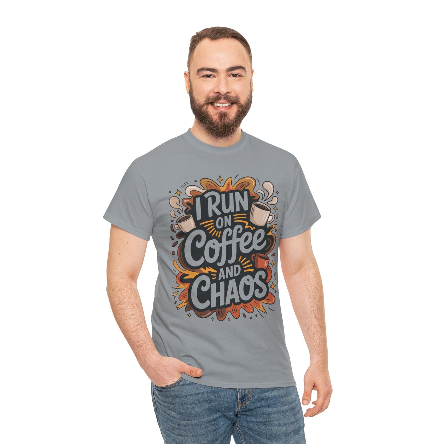 Funny Mens Coffee T-Shirt, I Run on Coffee and Chaos, Caffeinated Chaos Tee for Him, Perfect for Coffee Lovers, , Humor Tee