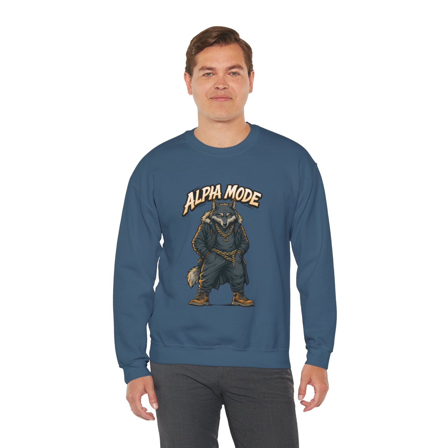 Alpha Mode Wolf Crewneck Sweatshirt, Mens Streetwear Pullover, Hip Hop Savage Wolf Sweater, Alpha Male Graphic Crewneck, Urban Wolf Gift