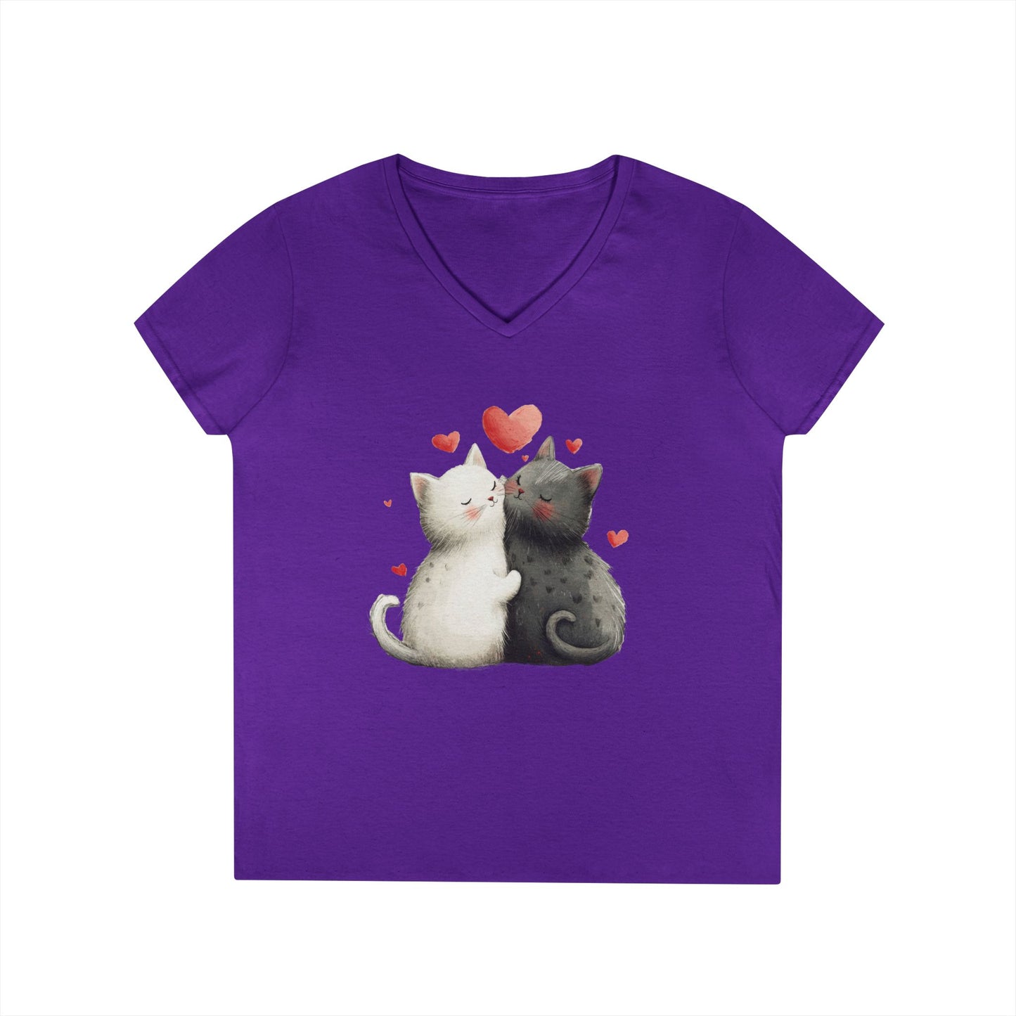 Cute Cat Love V-Neck T-Shirt, Animal Lover Gift, Valentine's Day Shirt, Cat Mom Gift, Cute Graphic Tee