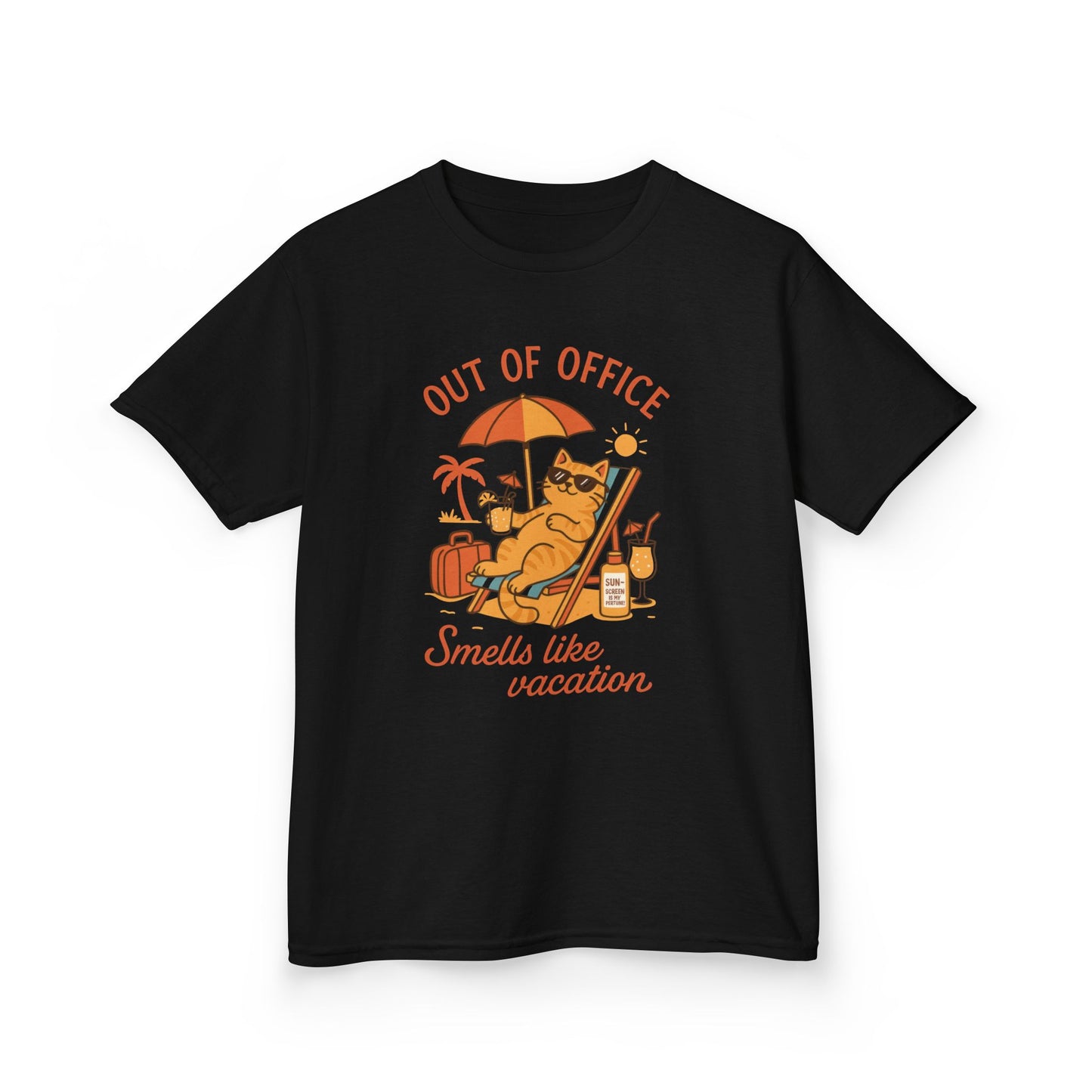 Funny Cat Vacation T-Shirt for Kids, Out of Office Beach Shirt, Summer Holiday Tee, Summer Fun, Beachwear, Travel Tee, Gift for Kids