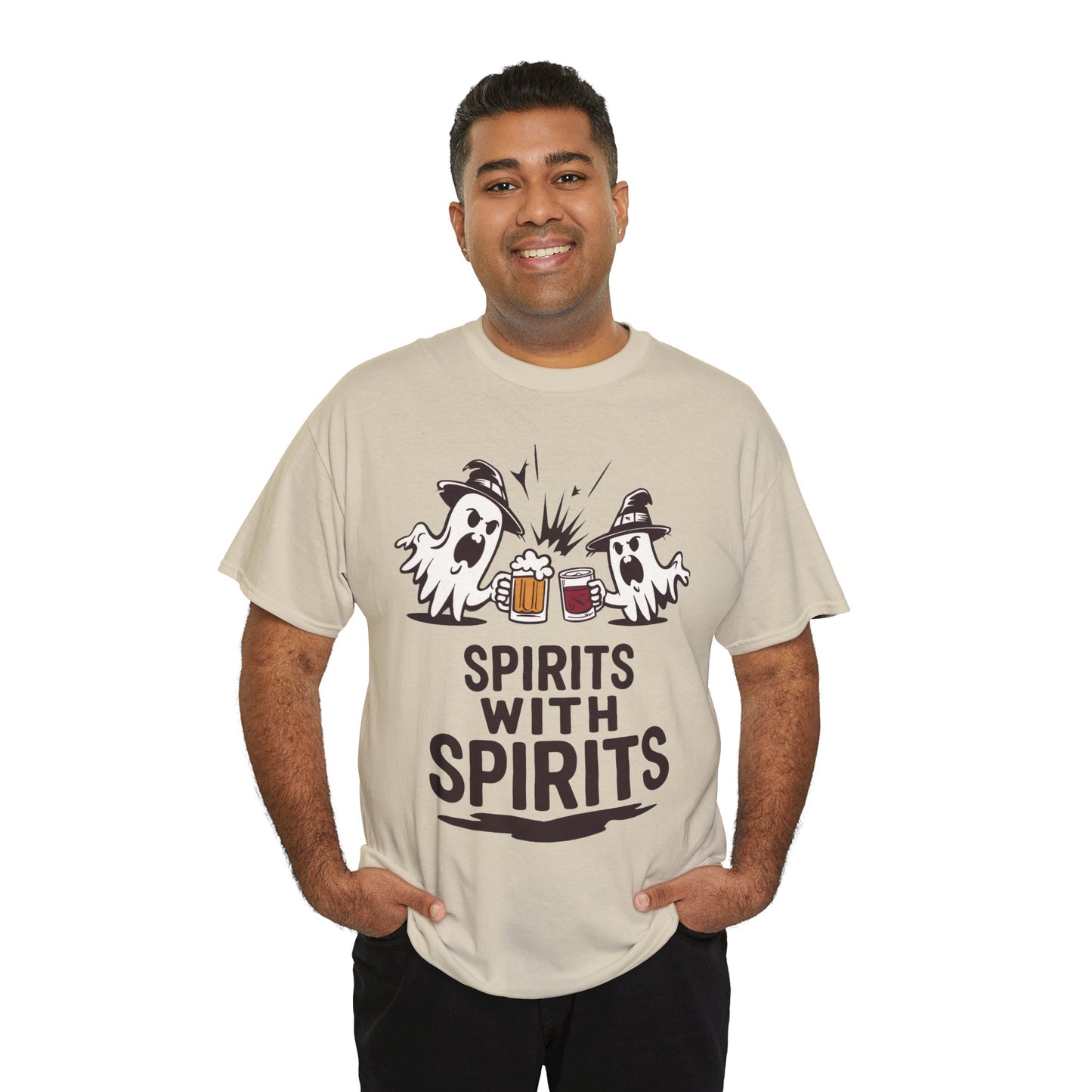 Spirits With Spirits Men's T-Shirt, Funny Ghost Drinking Halloween Party Graphic Tee