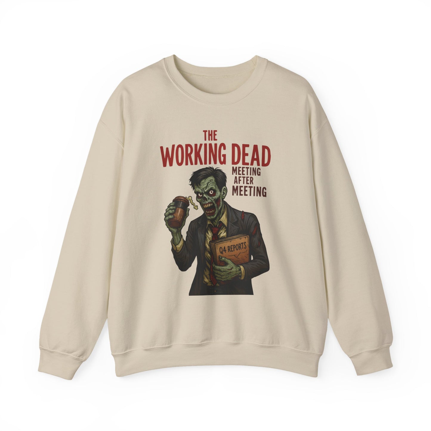 The Working Dead Men's Funny Zombie Sweatshirt, Office Humor Crewneck, Halloween Work Top