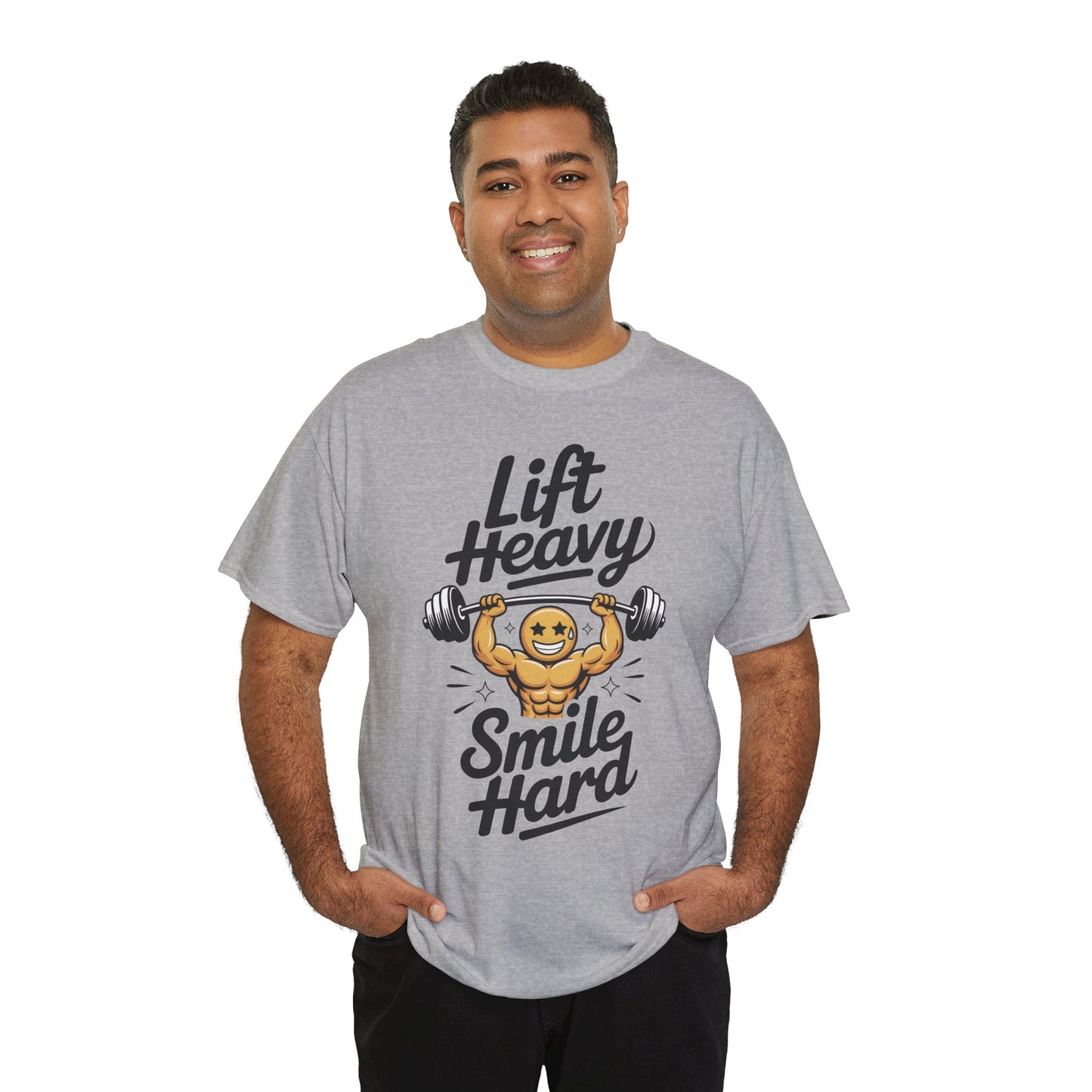 Mens Lift Heavy Smile Hard T-Shirt, Funny Gym Workout Graphic Tee, Mens Gym Tshirt