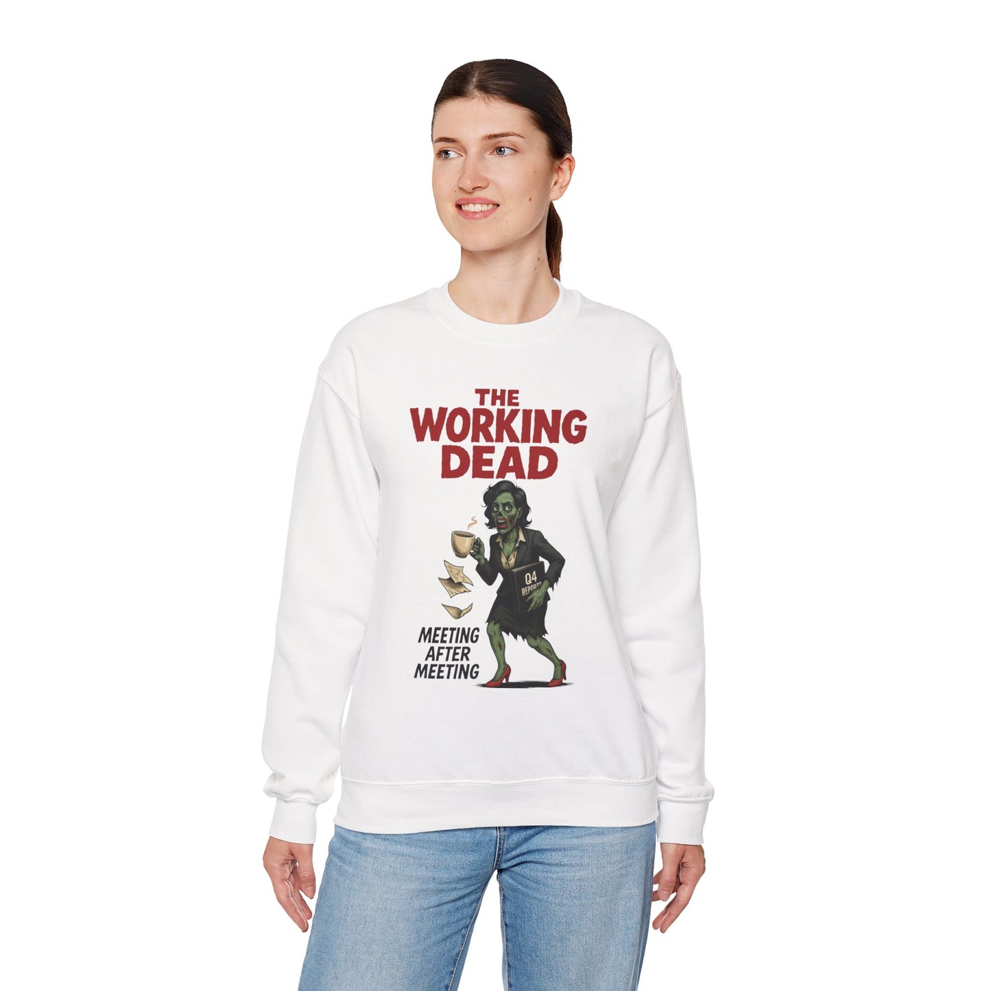 The Working Dead Women's Funny Zombie Sweatshirt, Office Humor Crewneck, Halloween Work Top