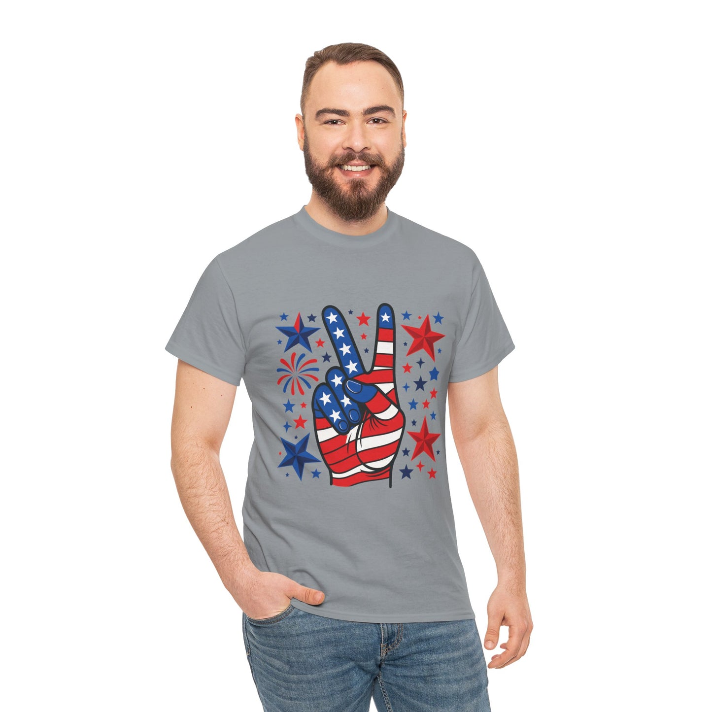 Patriotic Peace Hand Unisex Heavy Cotton Tee - Ideal for July 4th, Independence Day, Celebrations, Casual Wear, Everyday Style